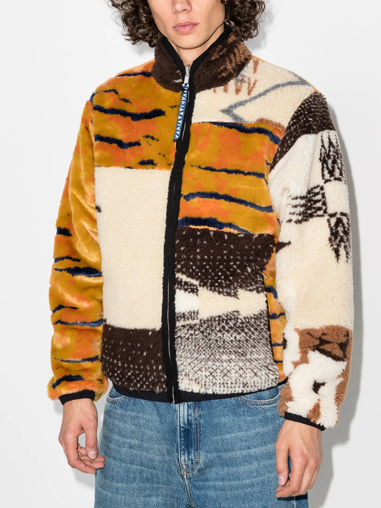 reversible patchwork fleece zip jacket