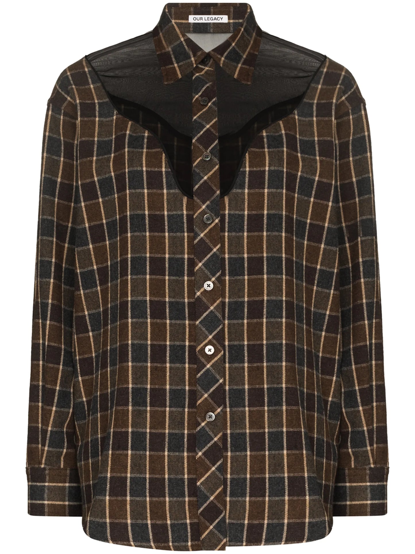 Lend sheer-panel checked shirt