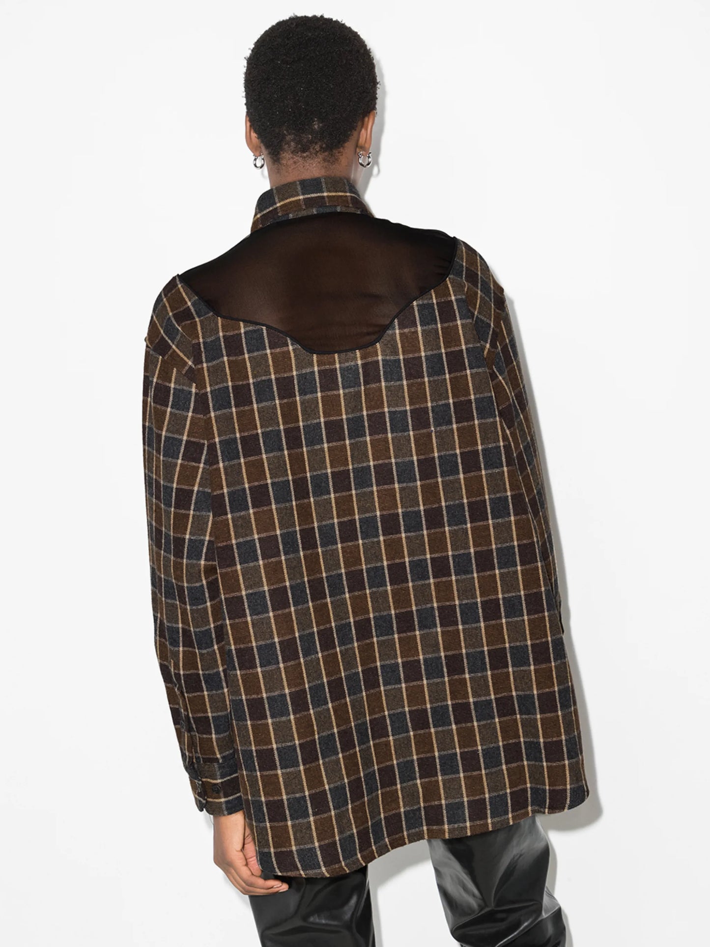 Lend sheer-panel checked shirt