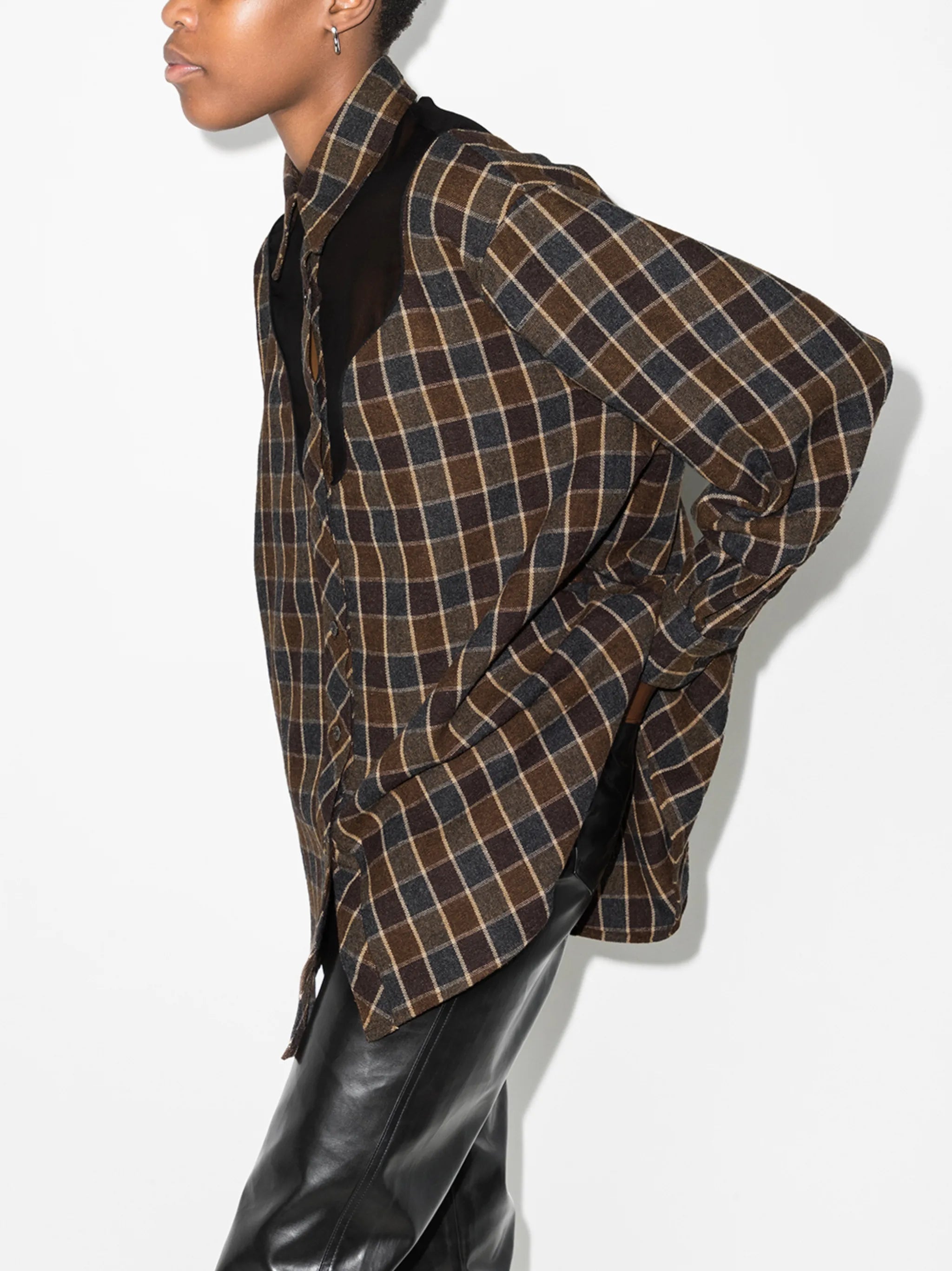 Lend sheer-panel checked shirt