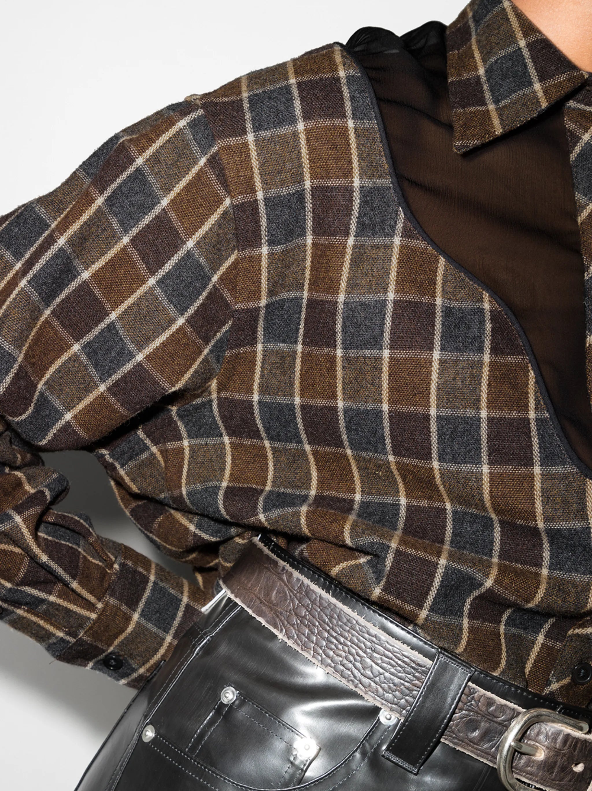 Lend sheer-panel checked shirt