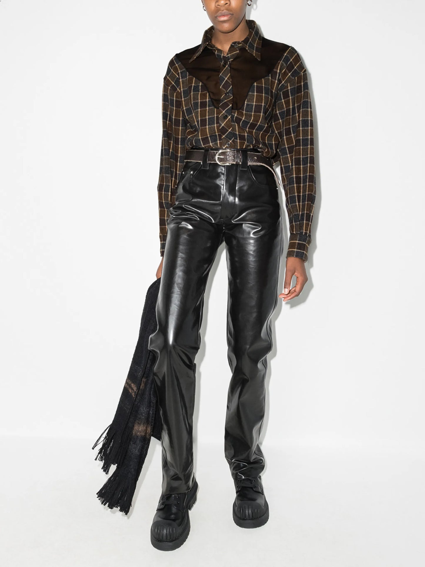 Lend sheer-panel checked shirt