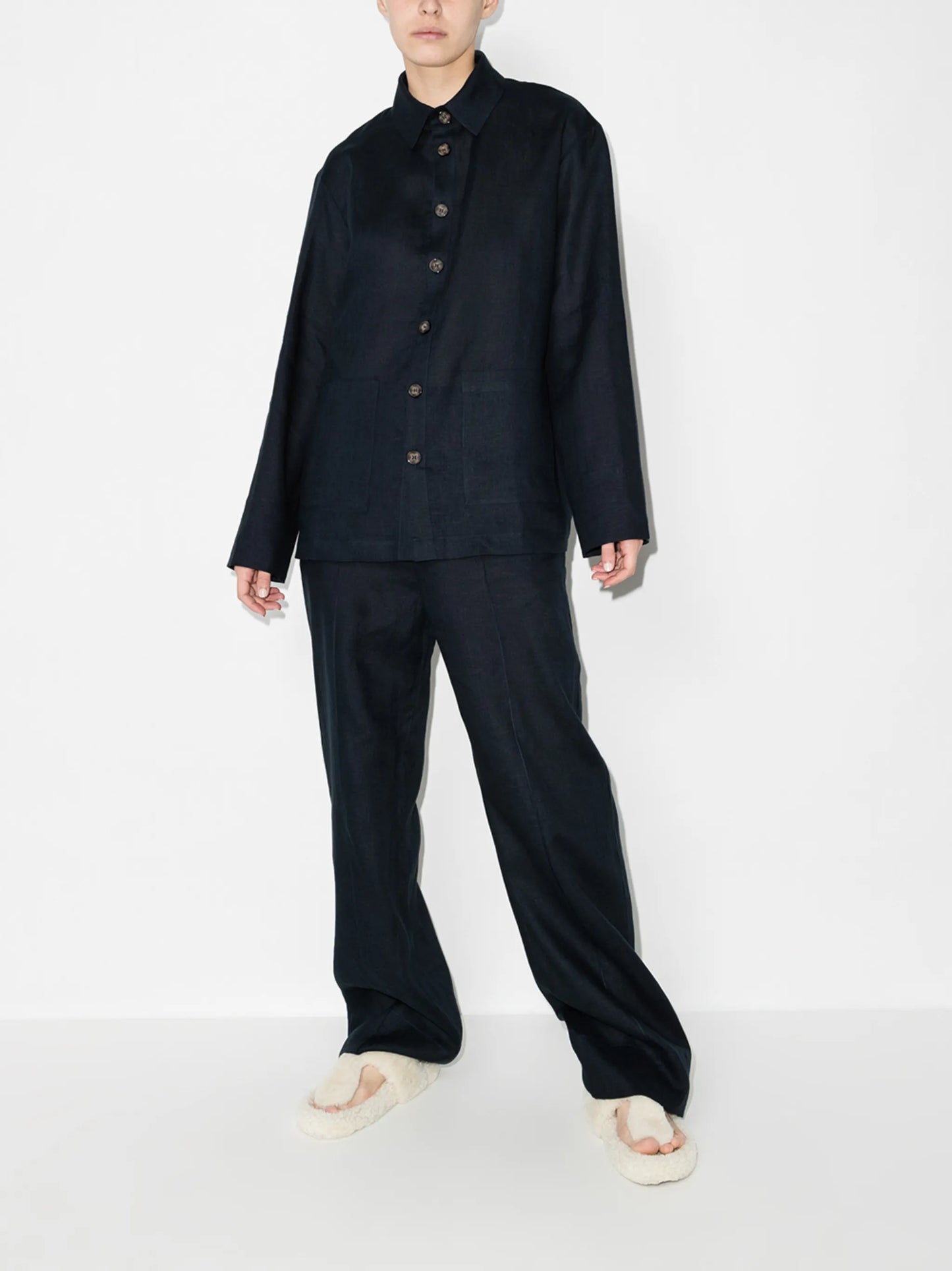 long-sleeved linen pajama set