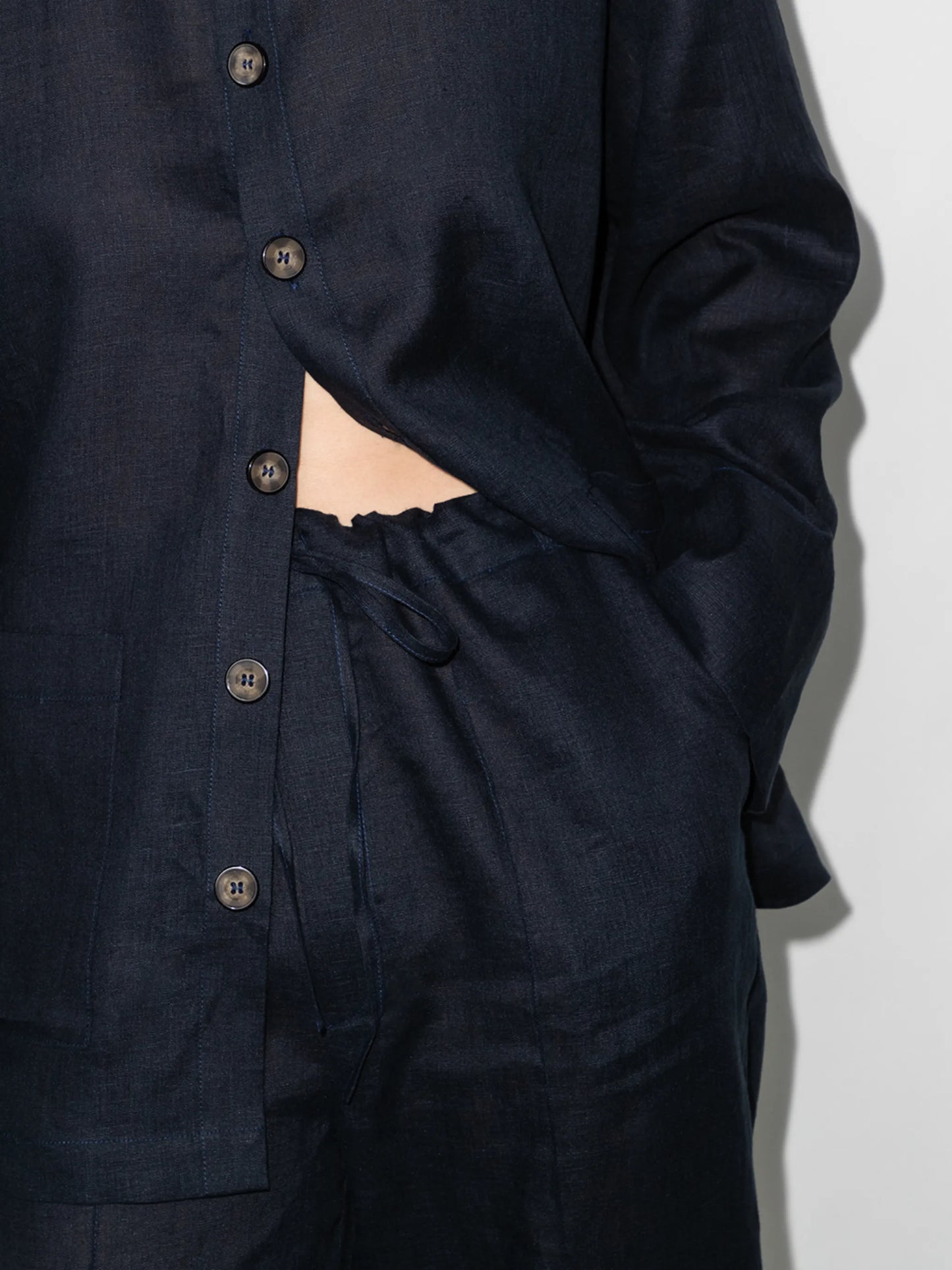 long-sleeved linen pajama set