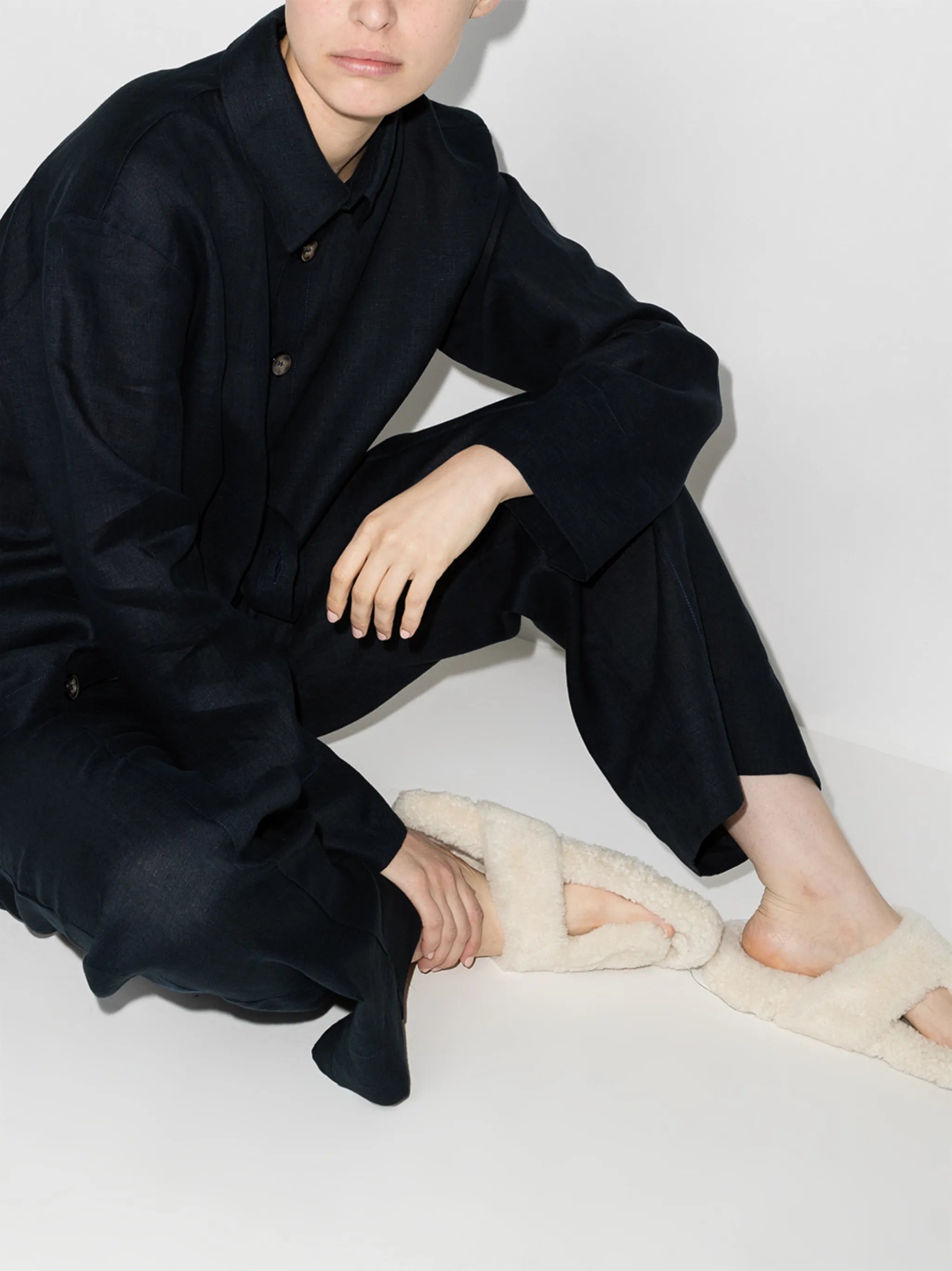 long-sleeved linen pajama set