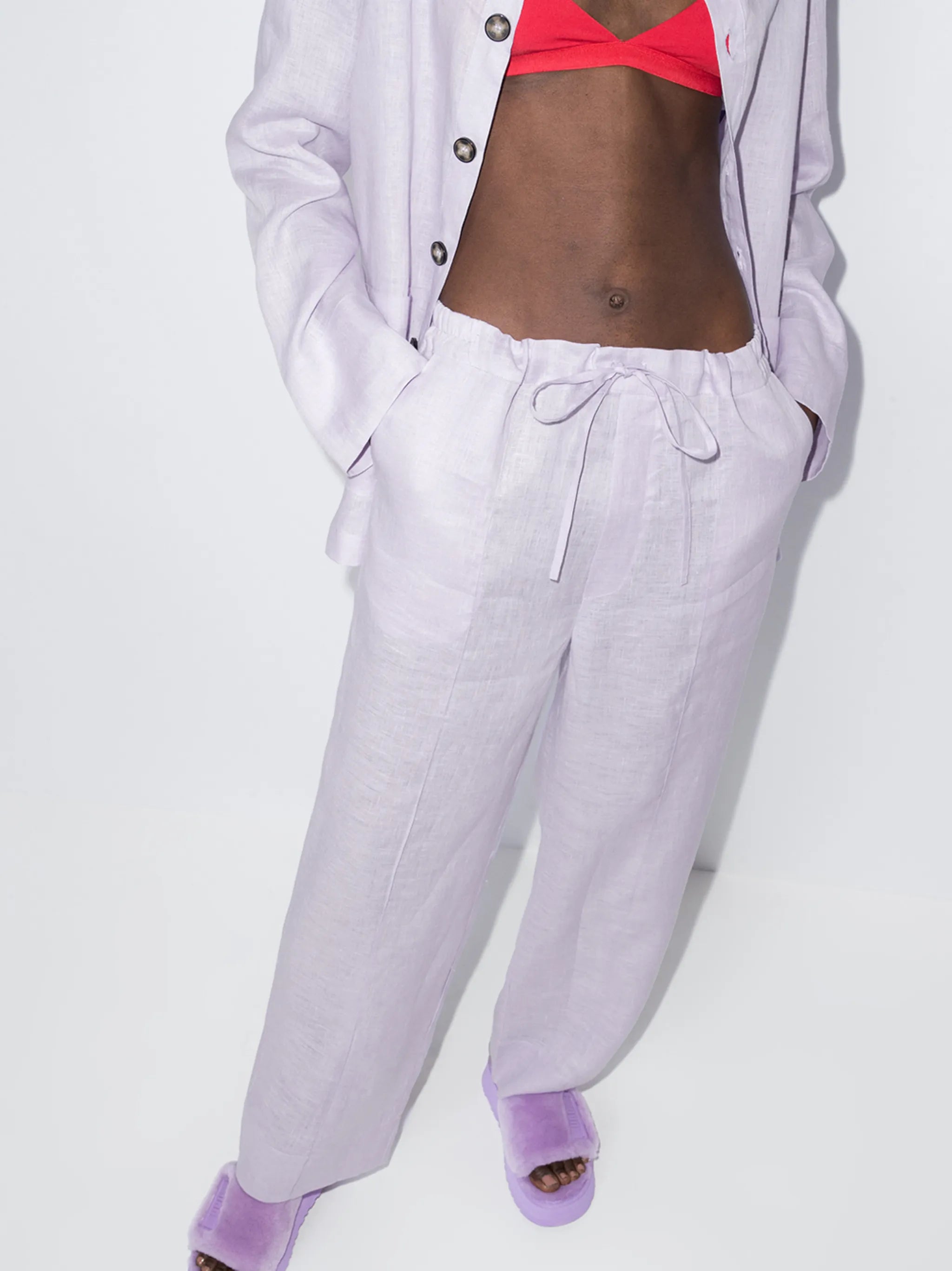 long-sleeve linen pajama set