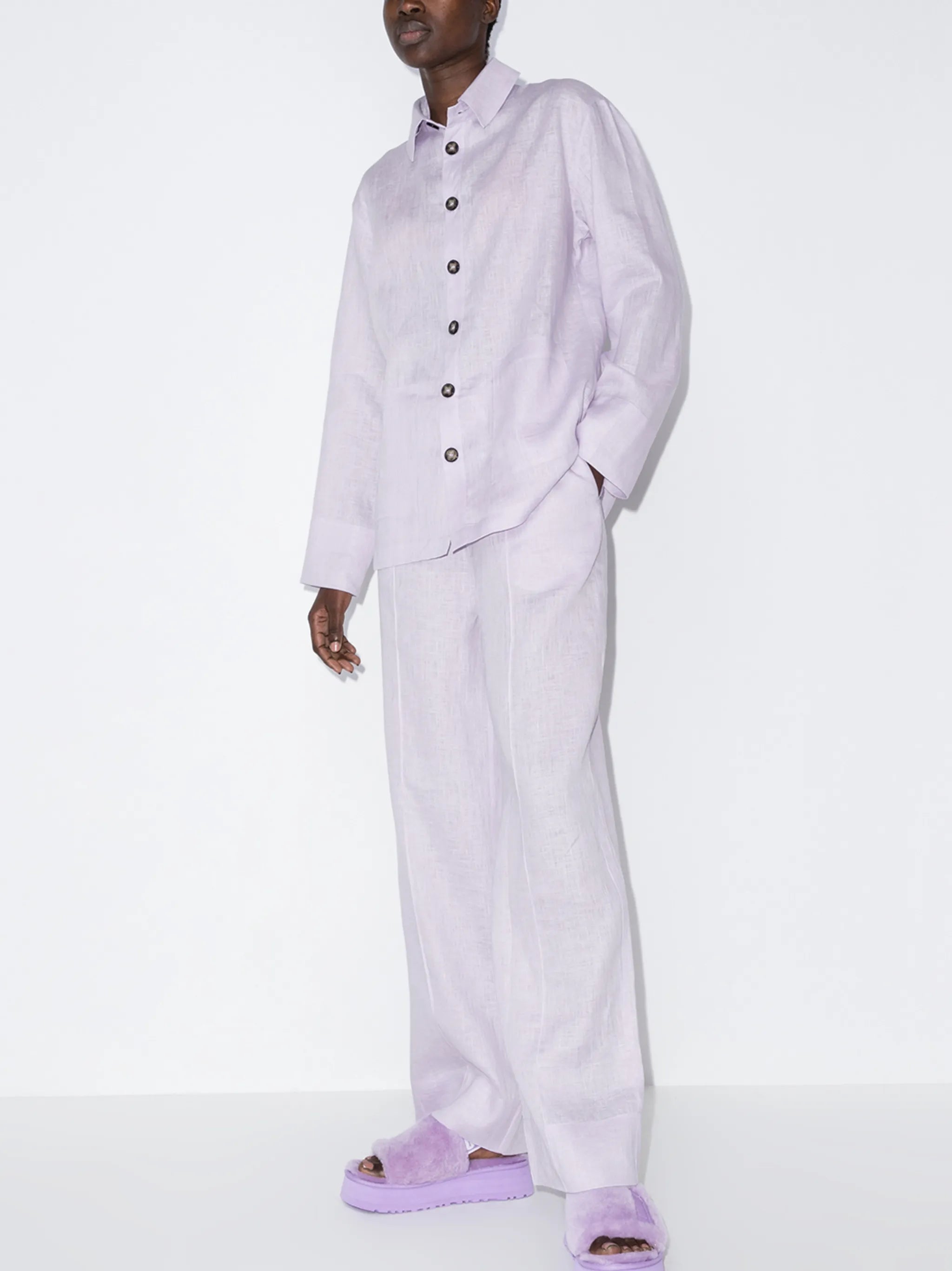long-sleeve linen pajama set