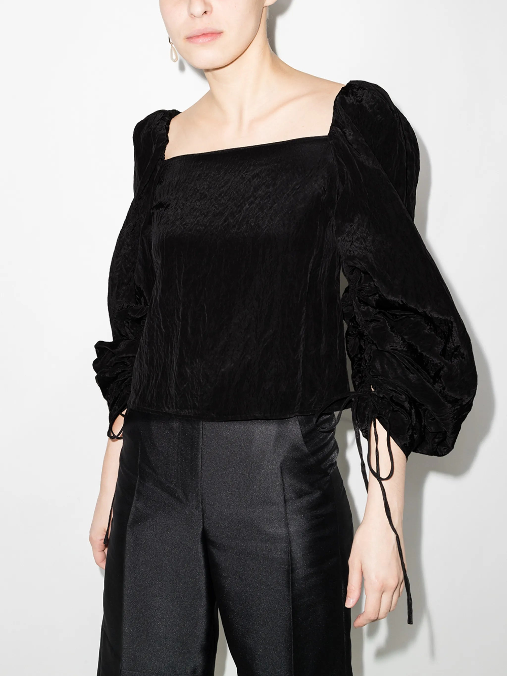 Edie gathered puff-sleeve blouse