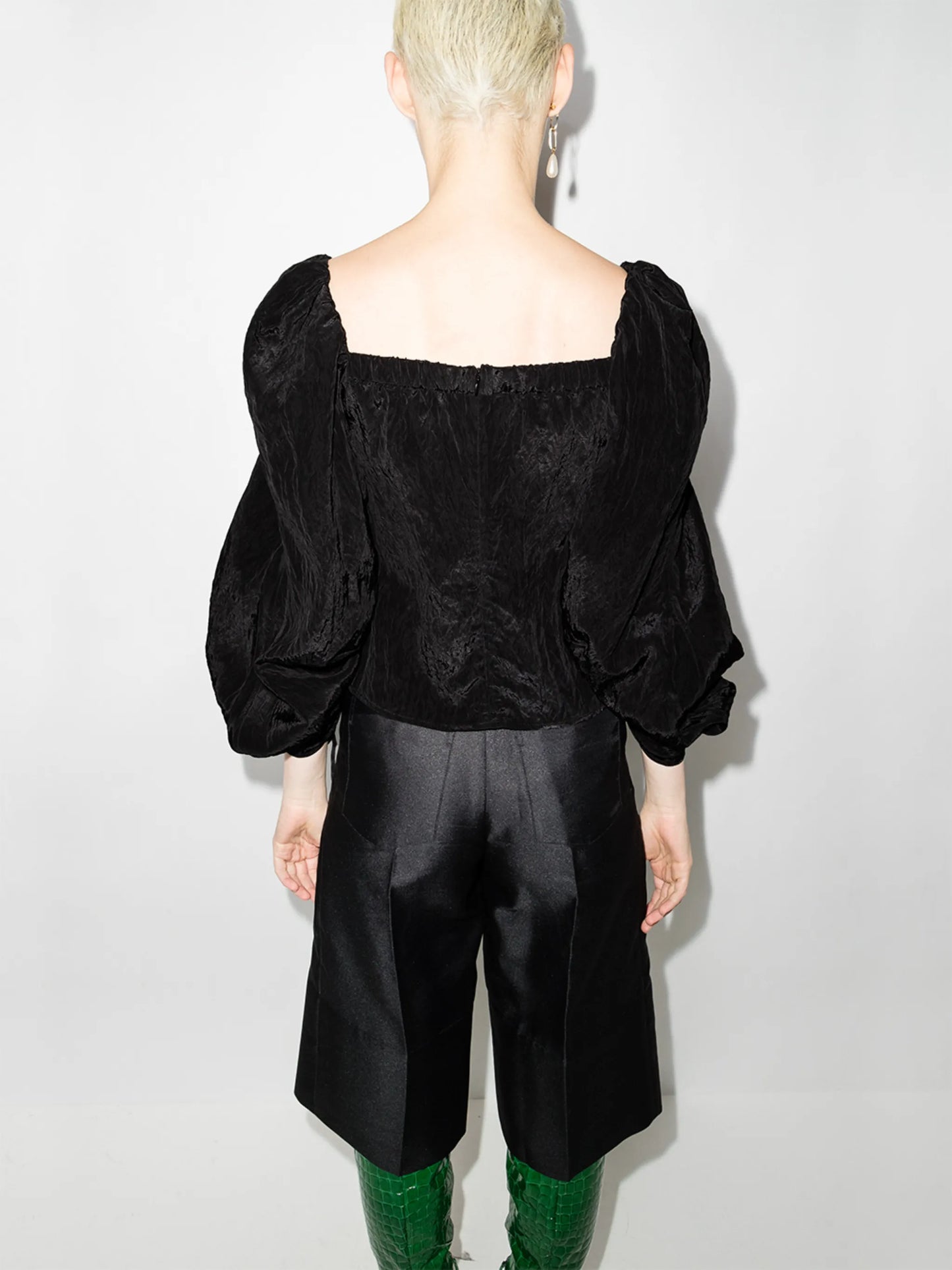 Edie gathered puff-sleeve blouse