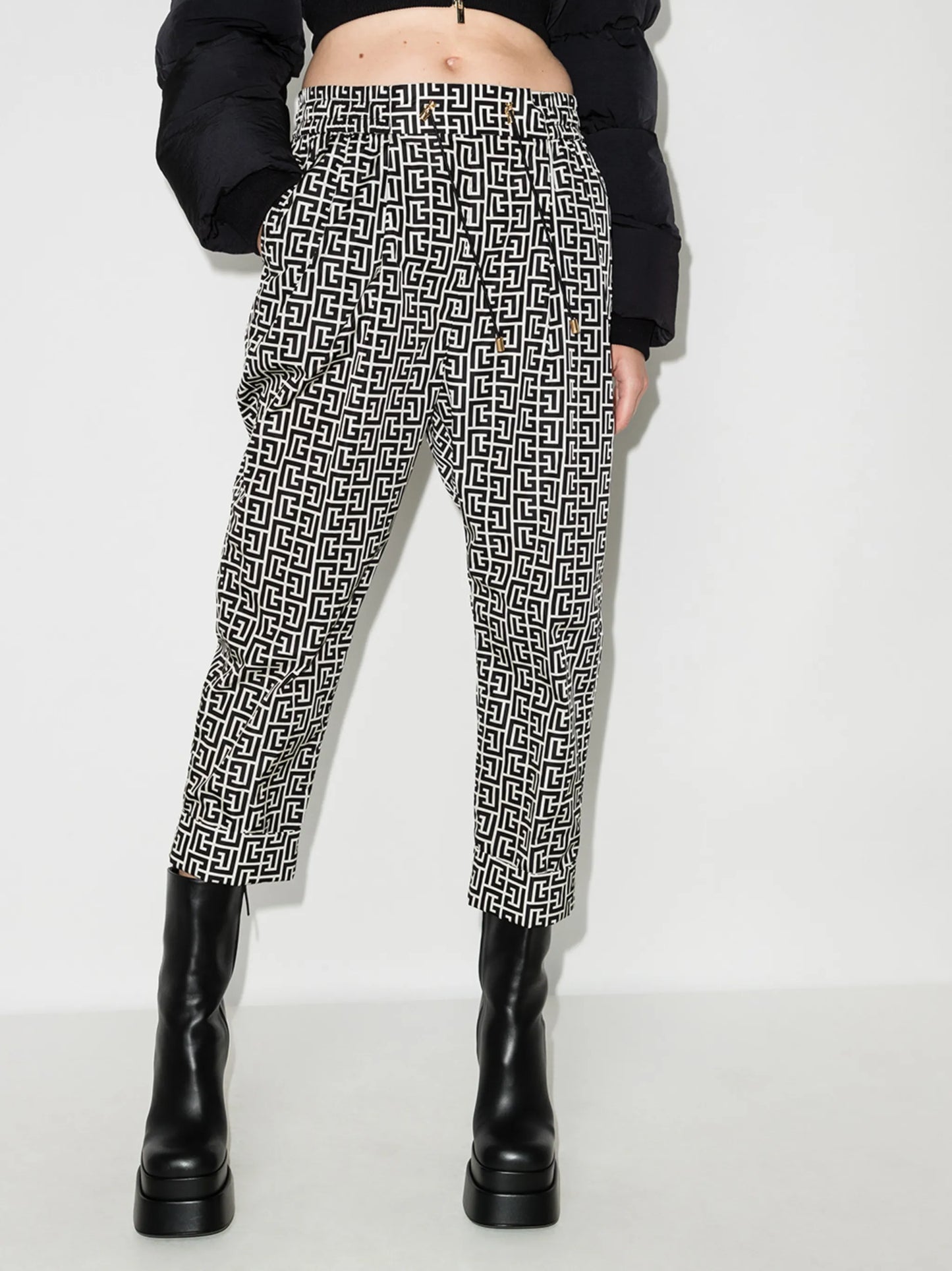 monogram print drawstring trousers