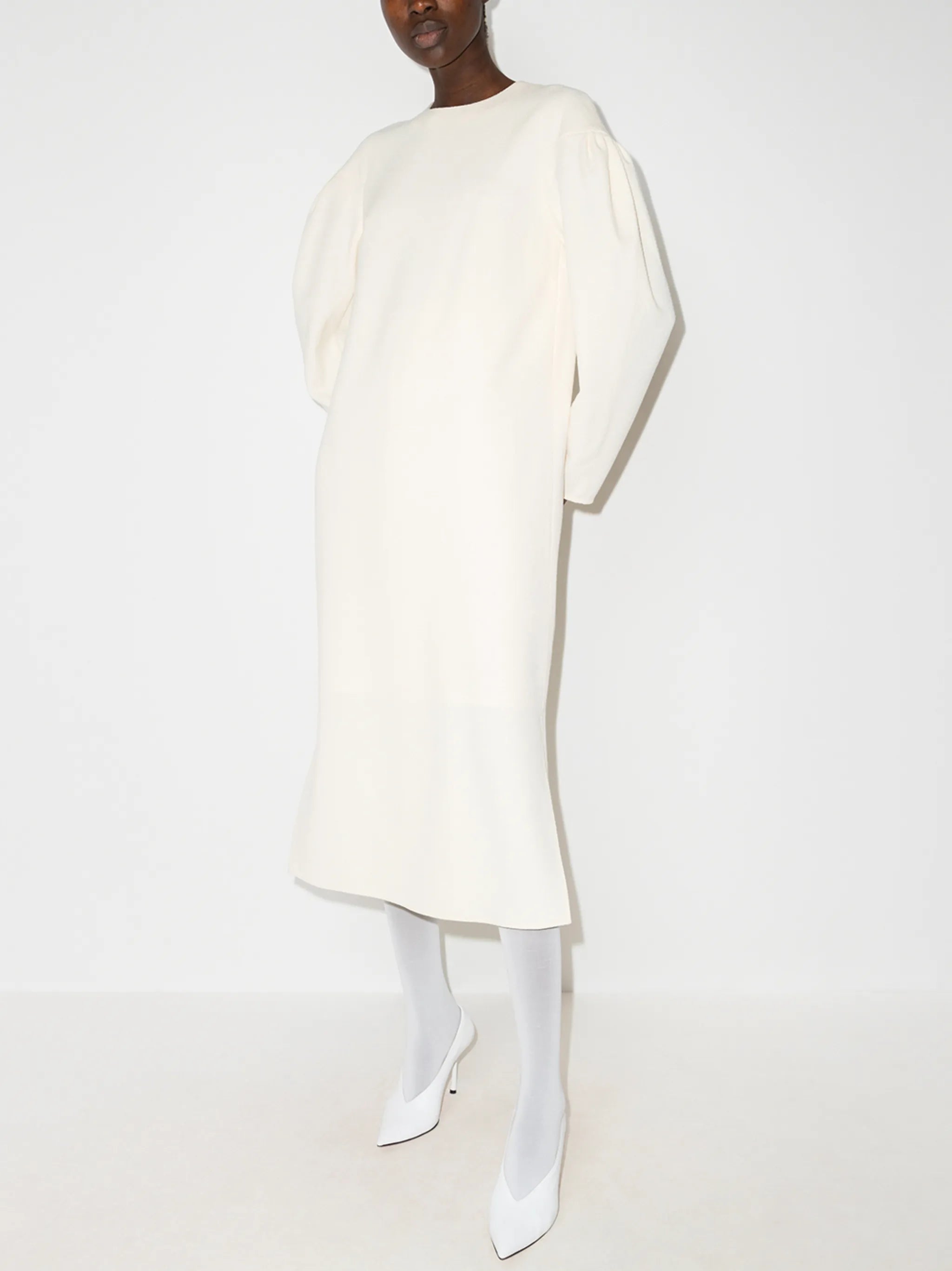 dropped shoulder puffer sleeves dress