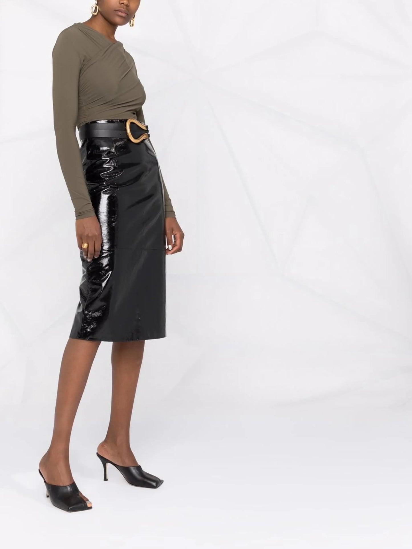 leather midi pencil skirt