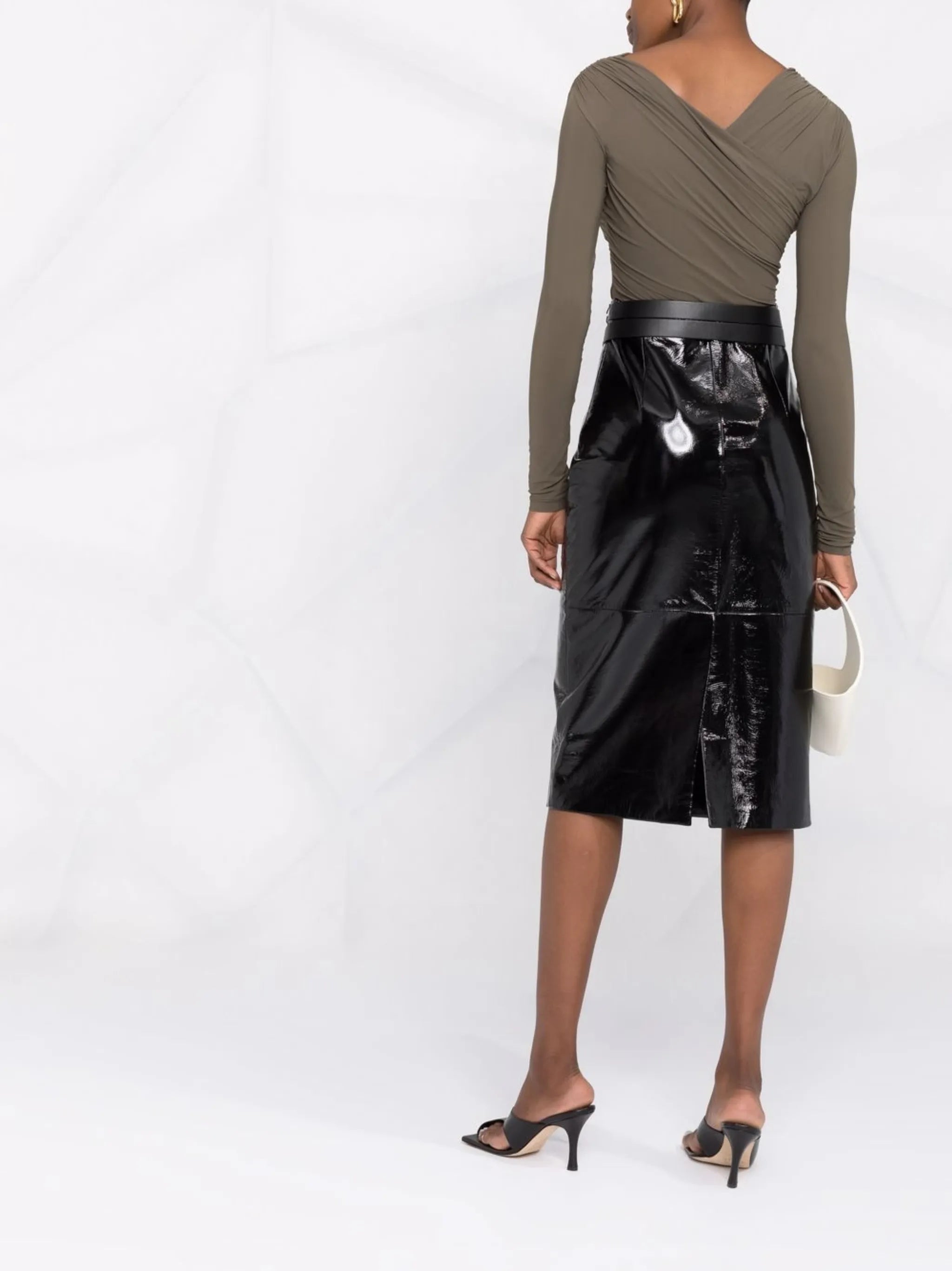 leather midi pencil skirt