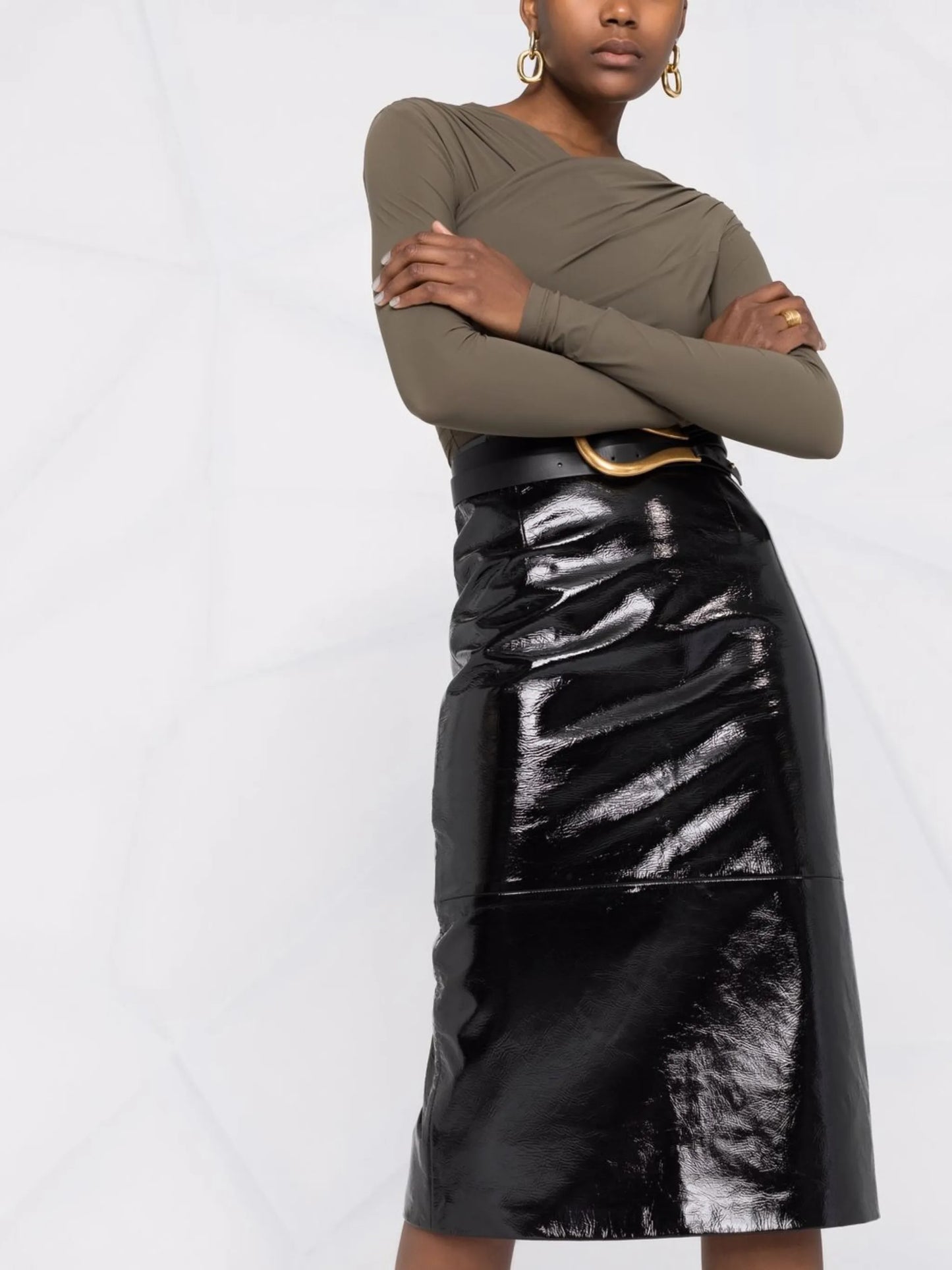 leather midi pencil skirt