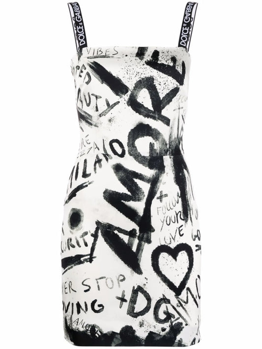 DG graffiti print charmeuse minidress