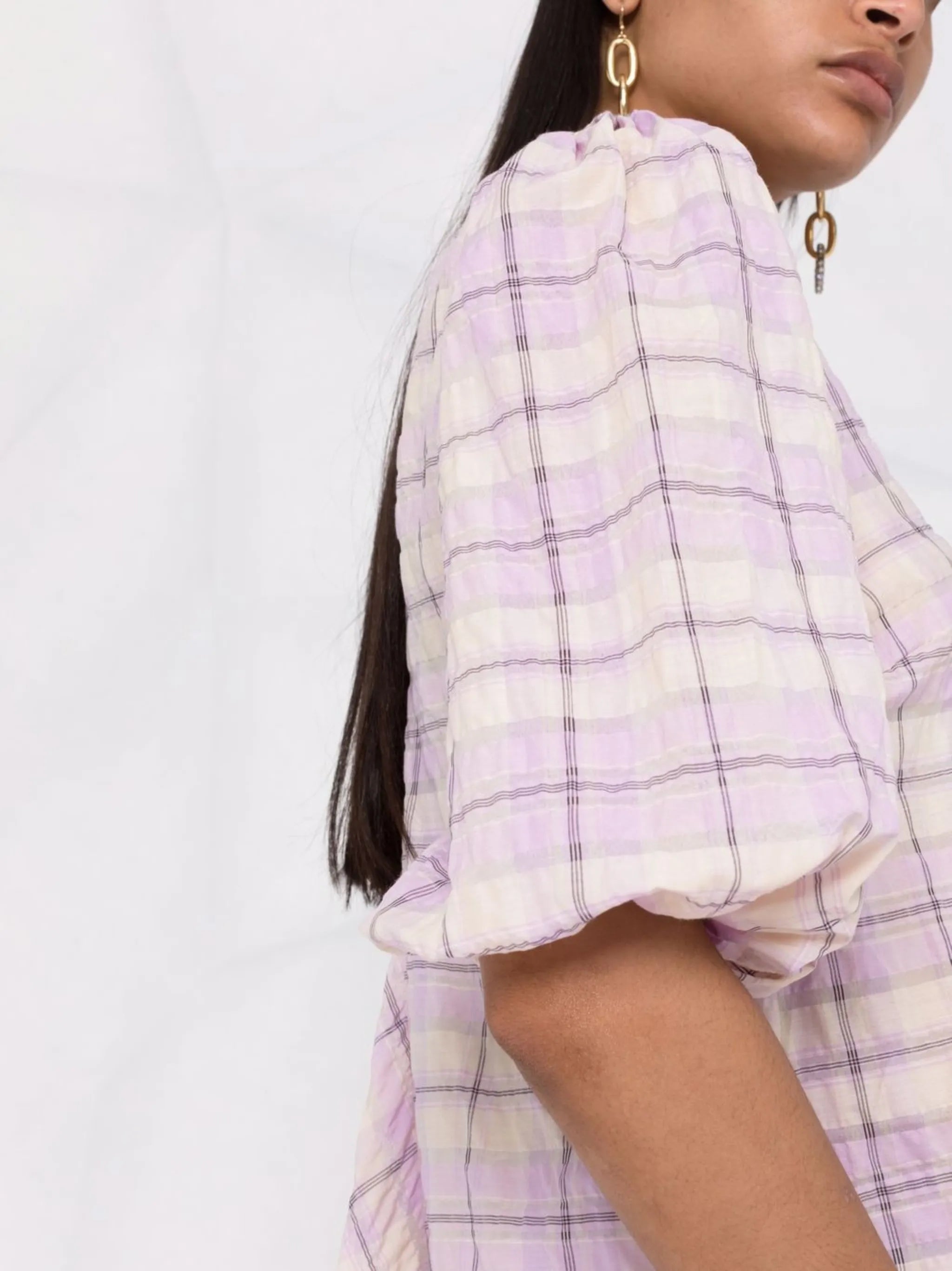 seersucker check mini dress