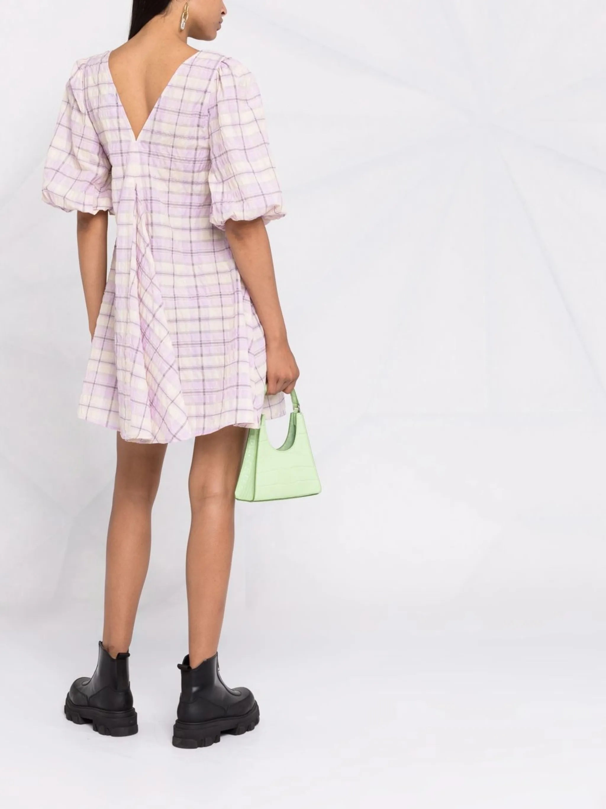 seersucker check mini dress