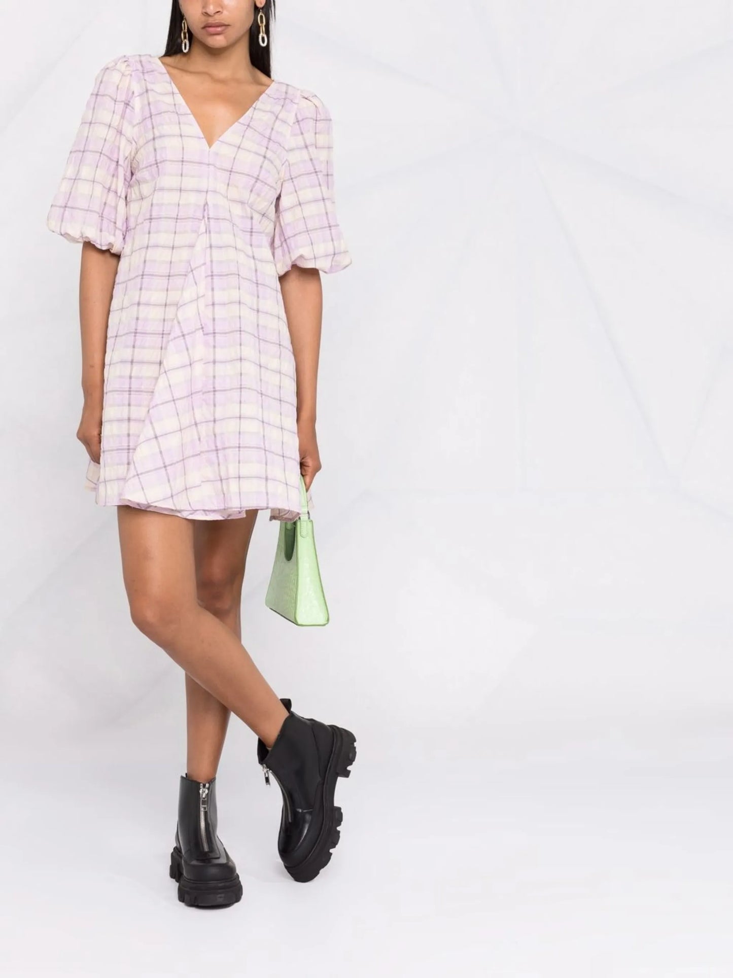 seersucker check mini dress