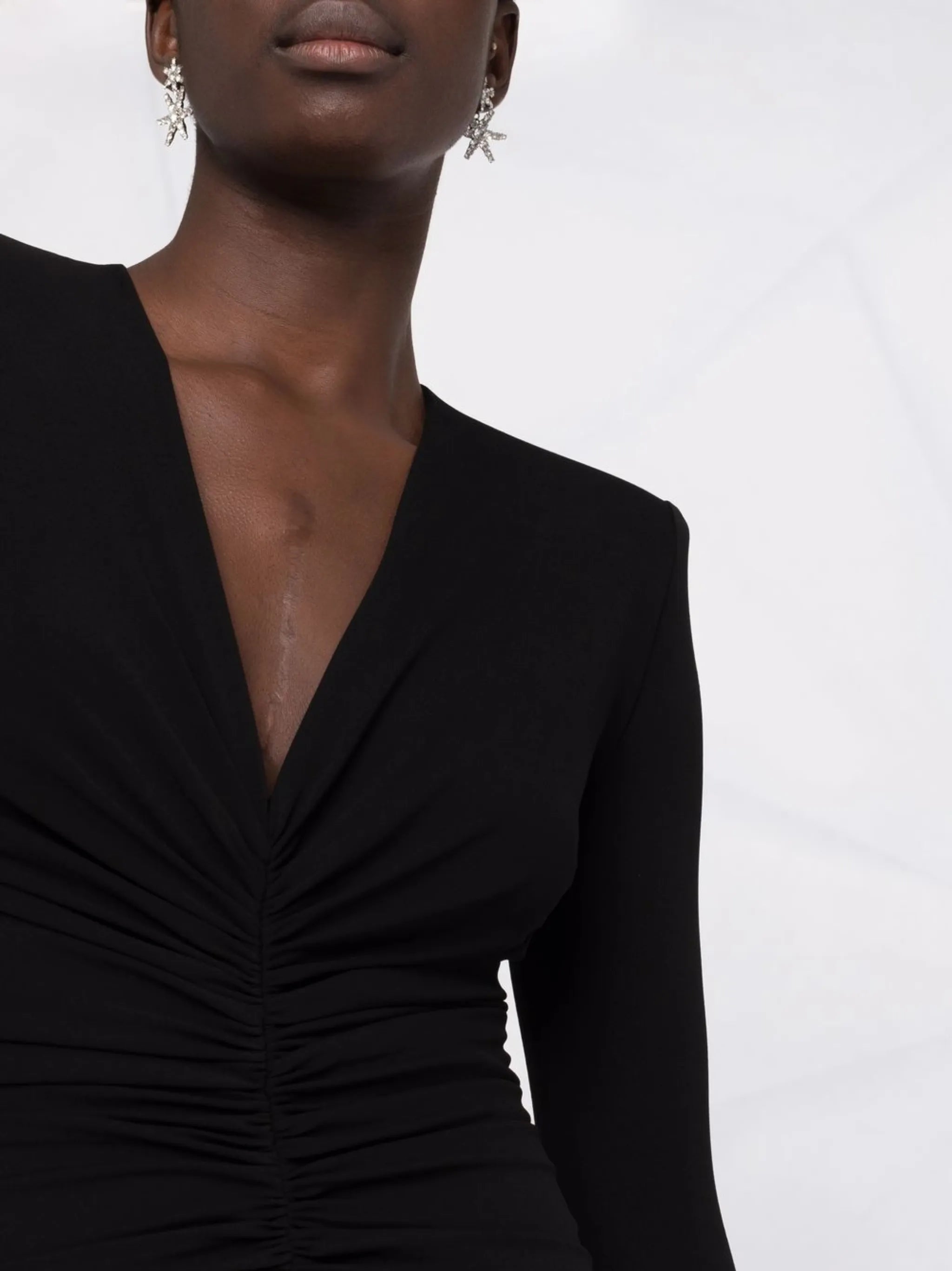 V-neck ruched mini dress