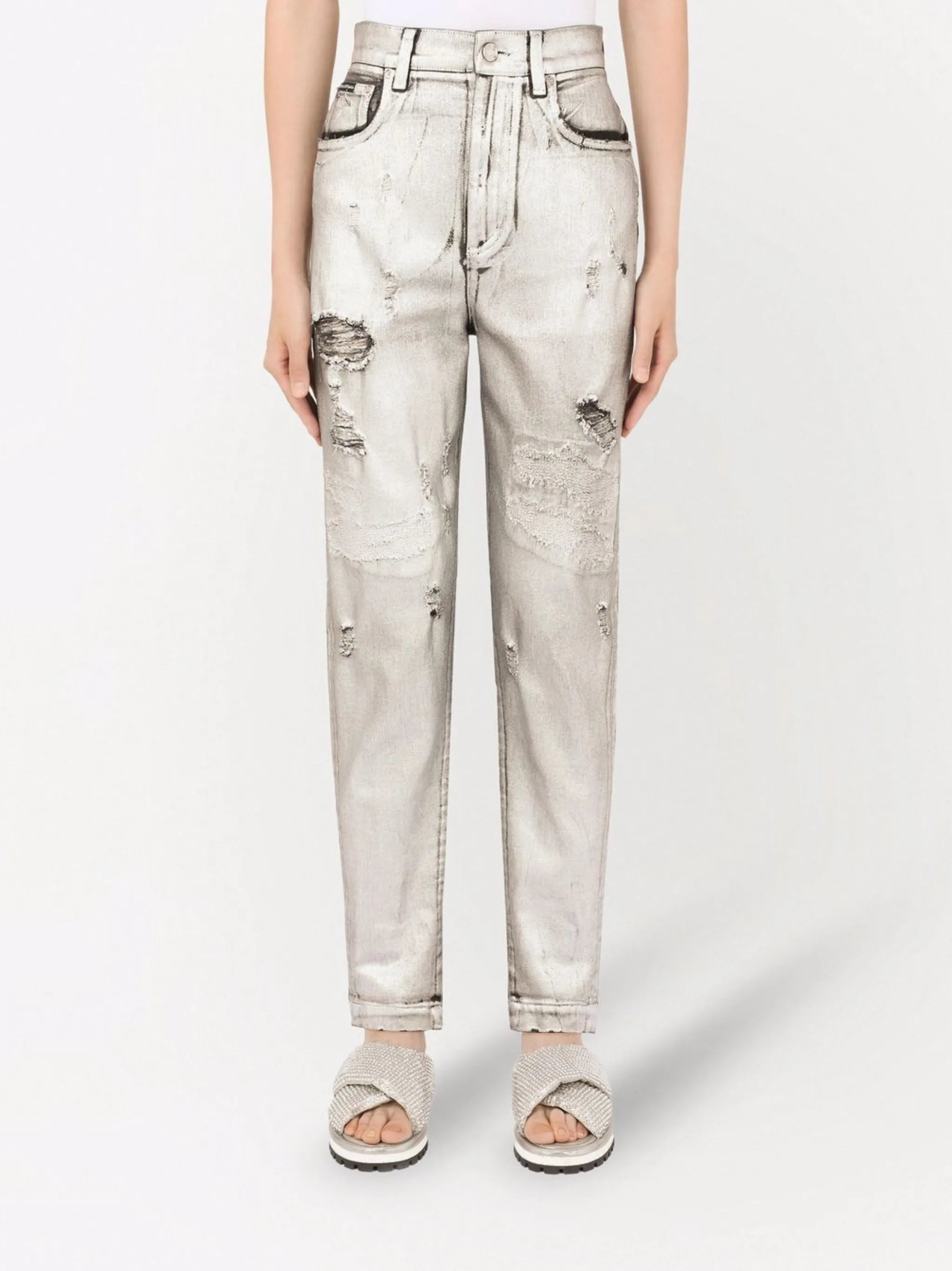ripped-detail straight-leg jeans