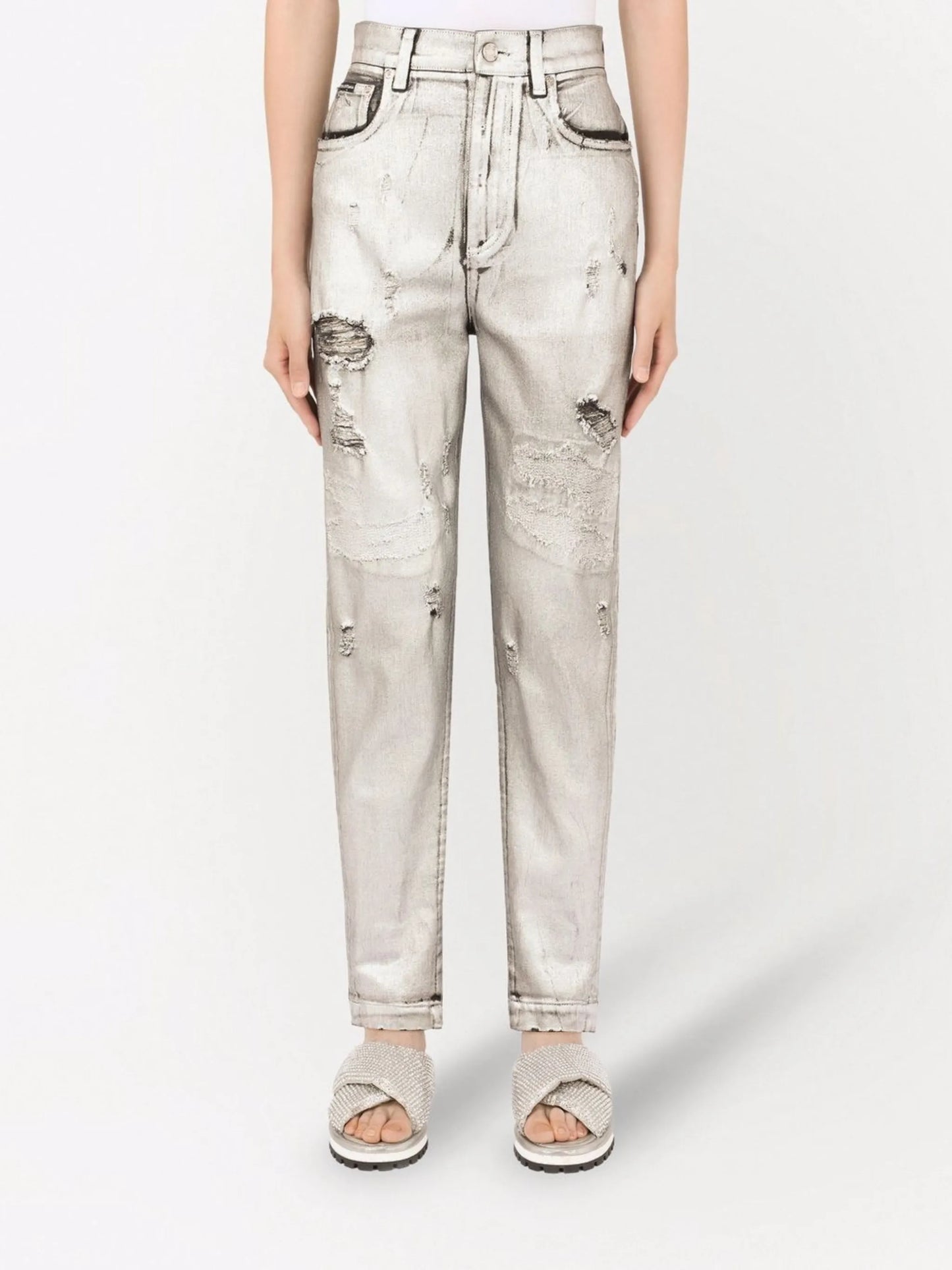 ripped-detail straight-leg jeans