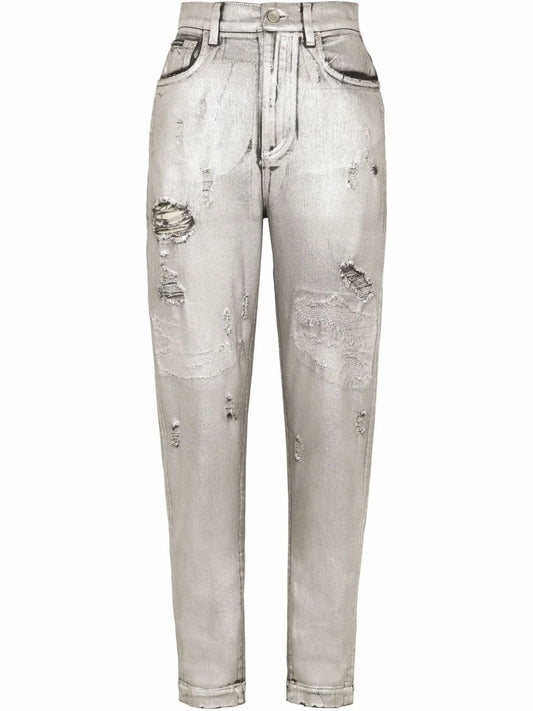 ripped-detail straight-leg jeans