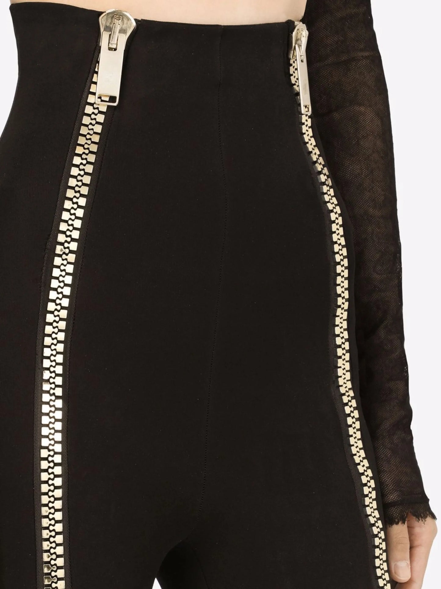 zip-embellished stirrup trousers