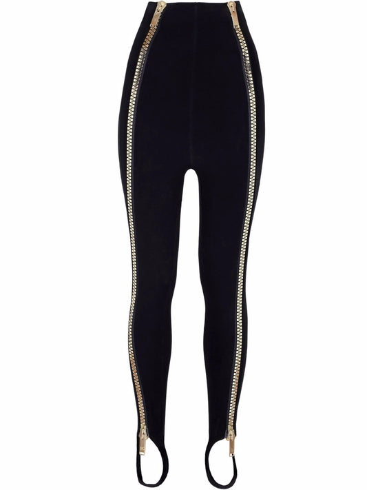 zip-embellished stirrup trousers