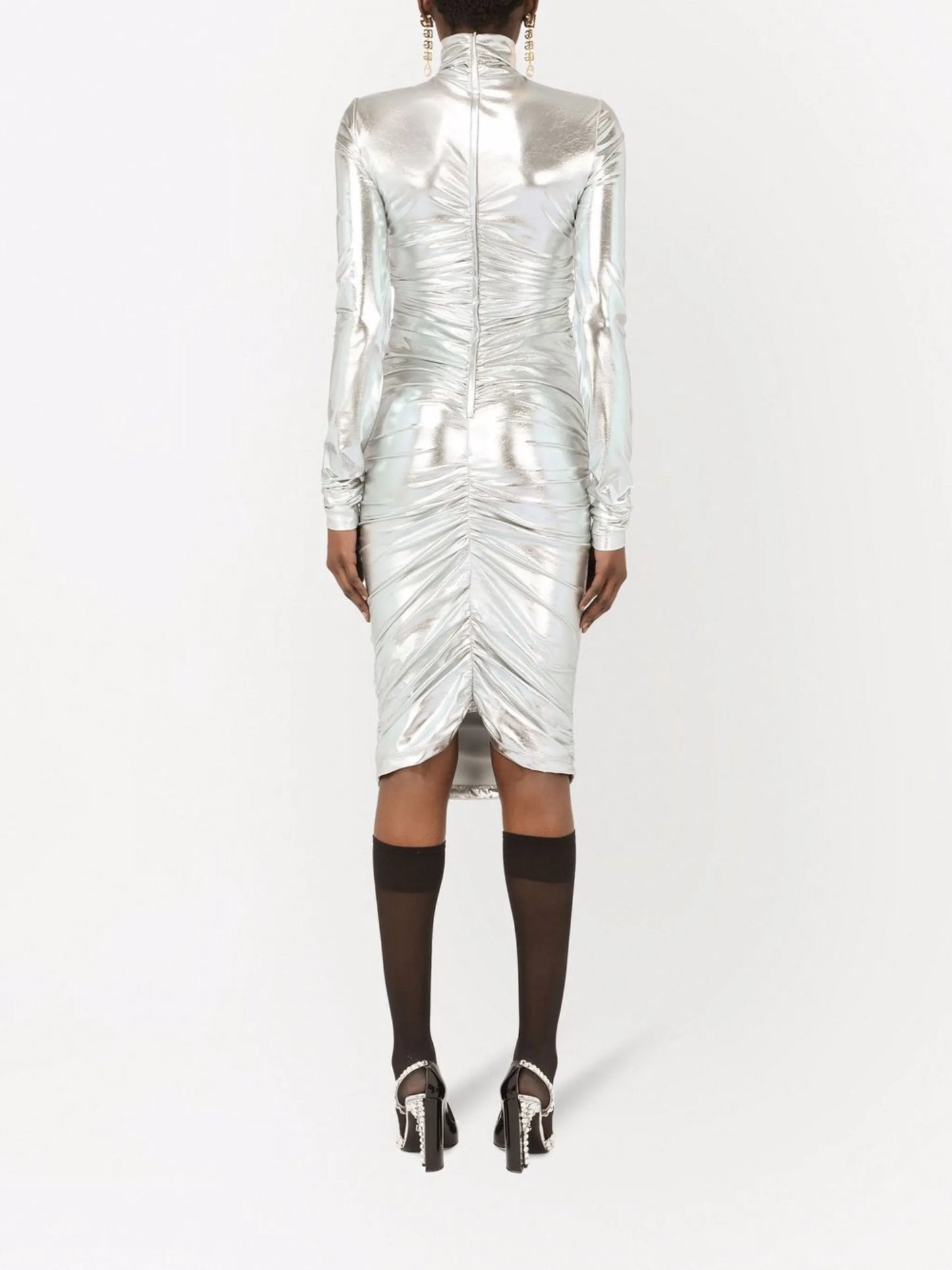 ruched metallic-effect dress