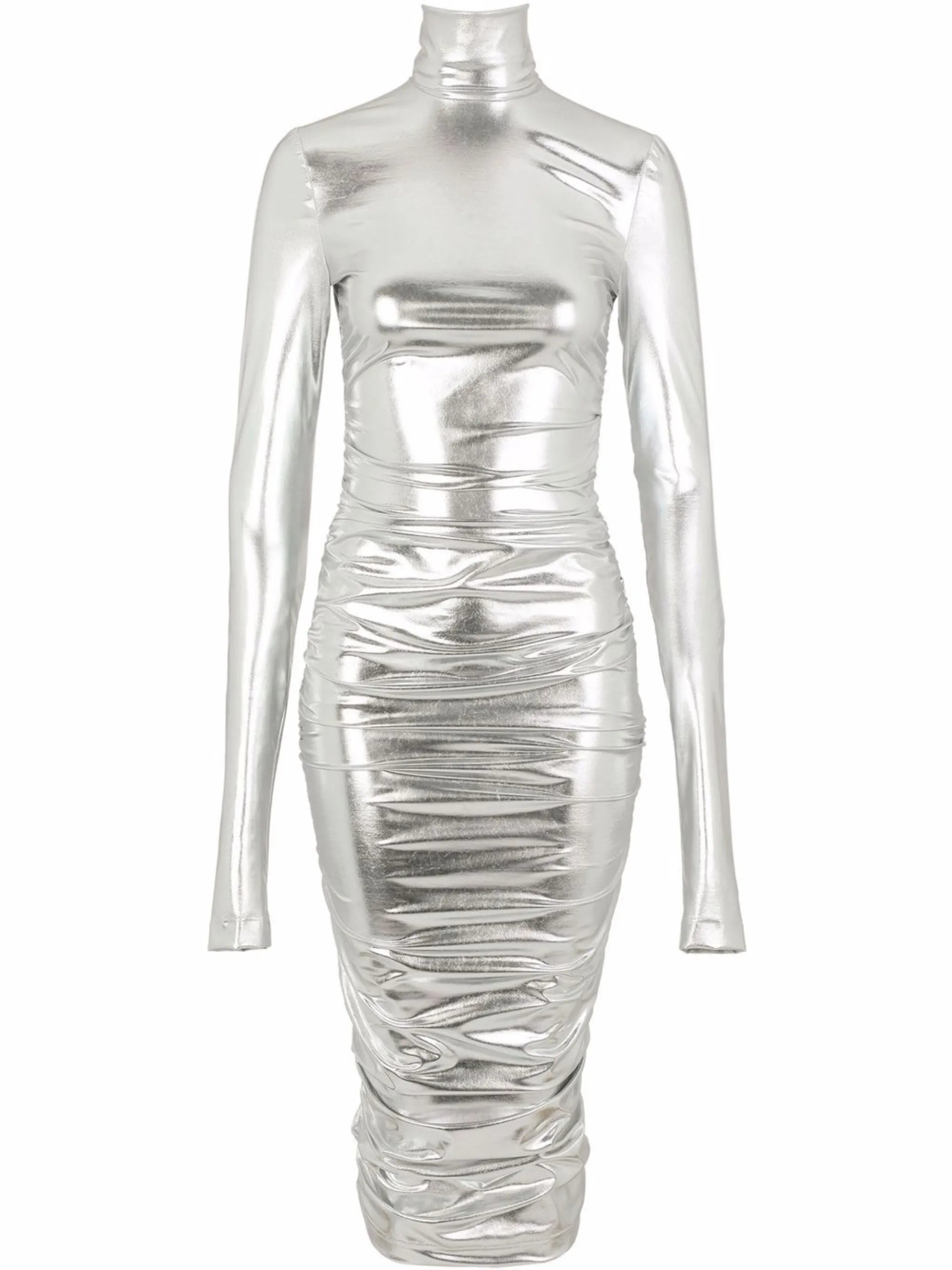 ruched metallic-effect dress