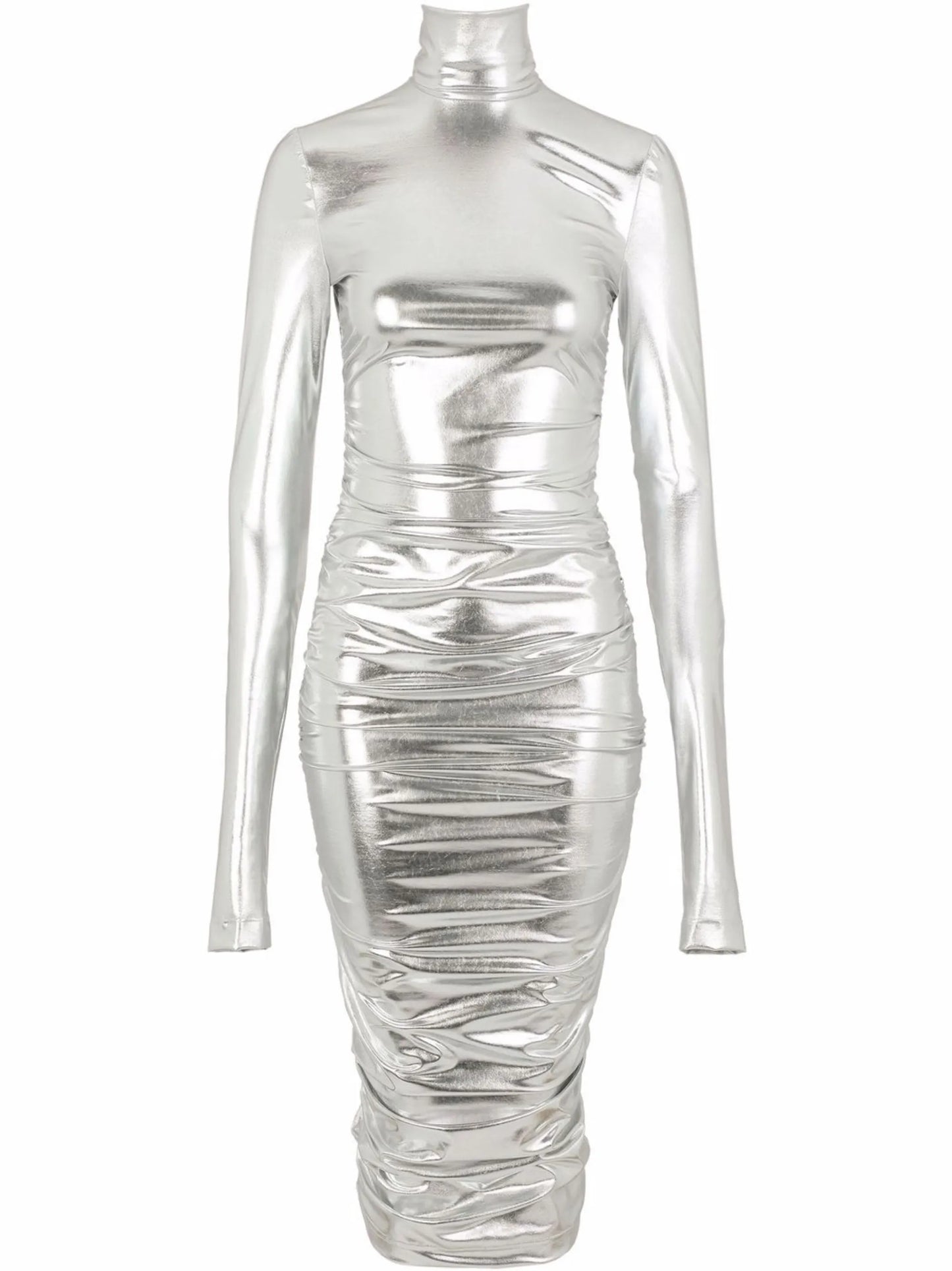ruched metallic-effect dress