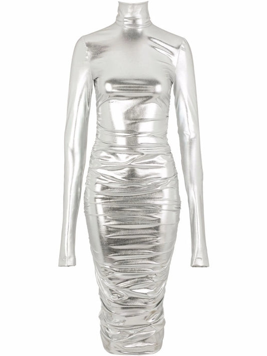 ruched metallic-effect dress