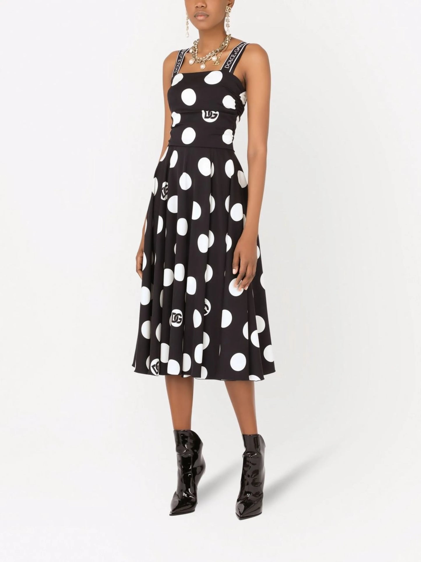 polka-dot mid-length dress