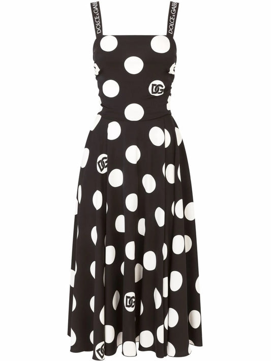 polka-dot mid-length dress