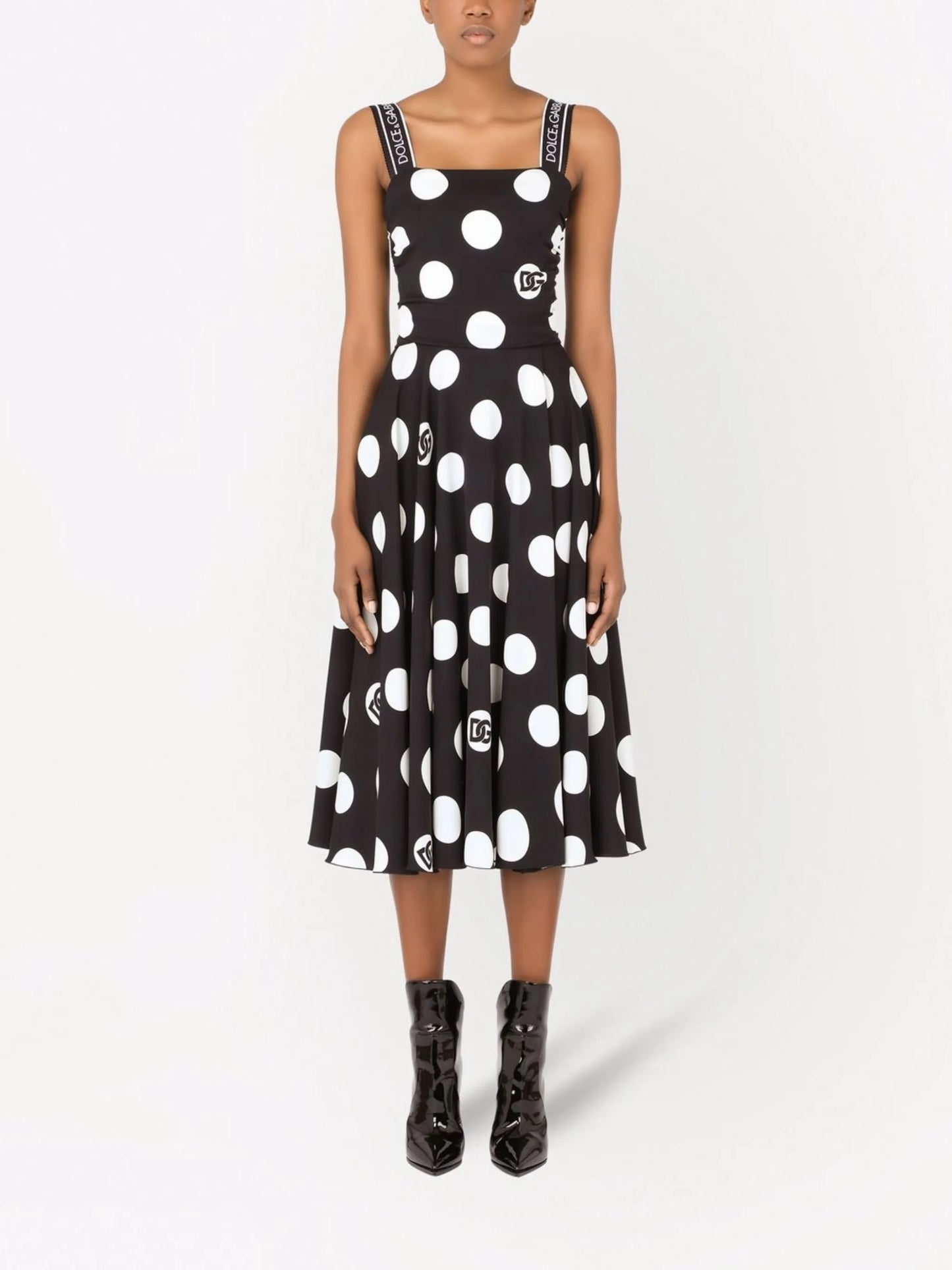 polka-dot mid-length dress