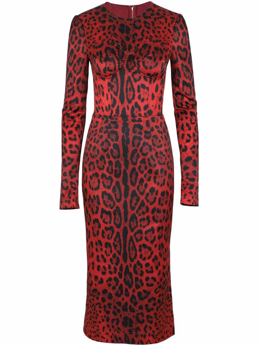 leopard-print mid-length dress