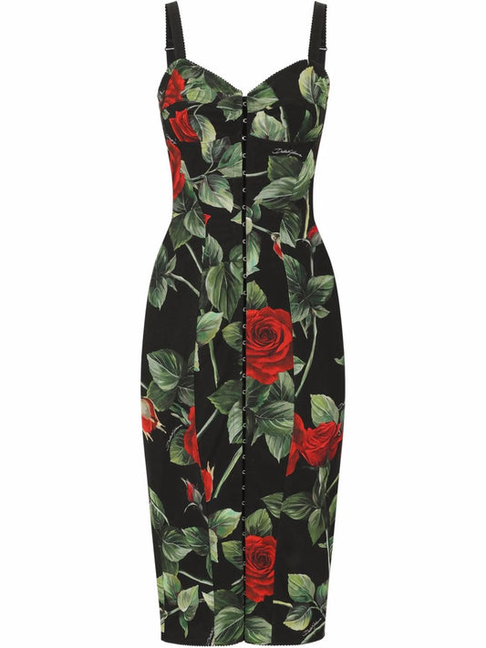 rose-print mid-length dress