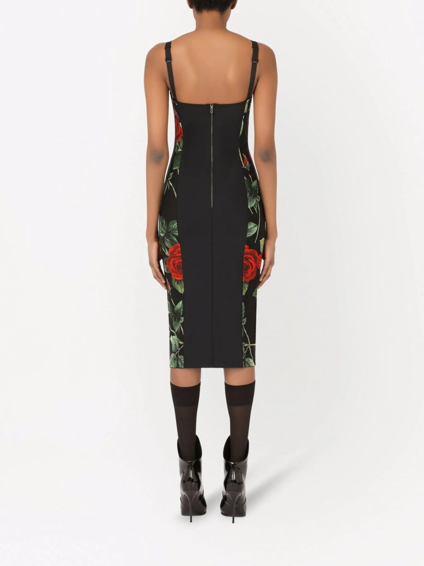 rose-print mid-length dress