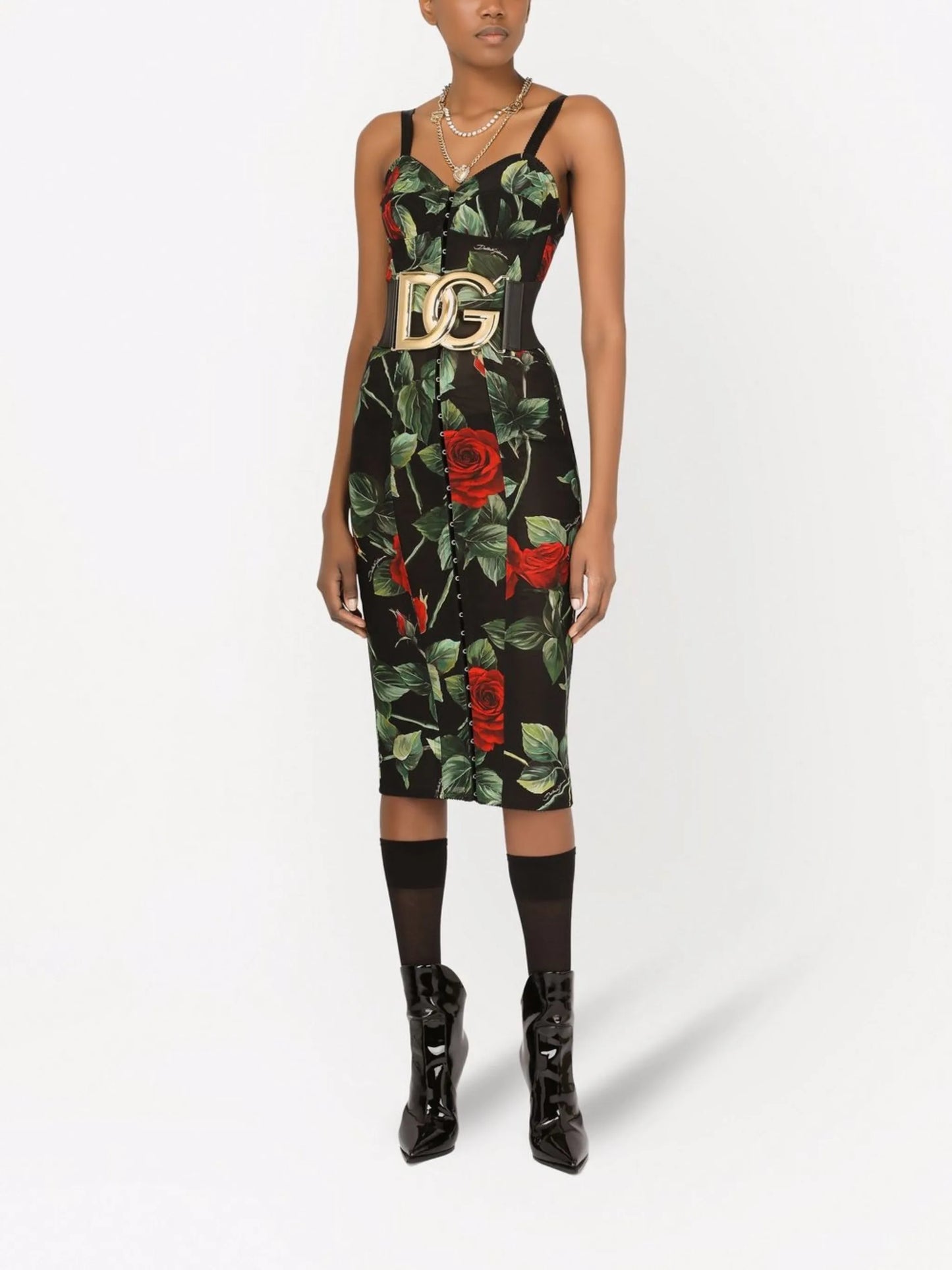 rose-print mid-length dress