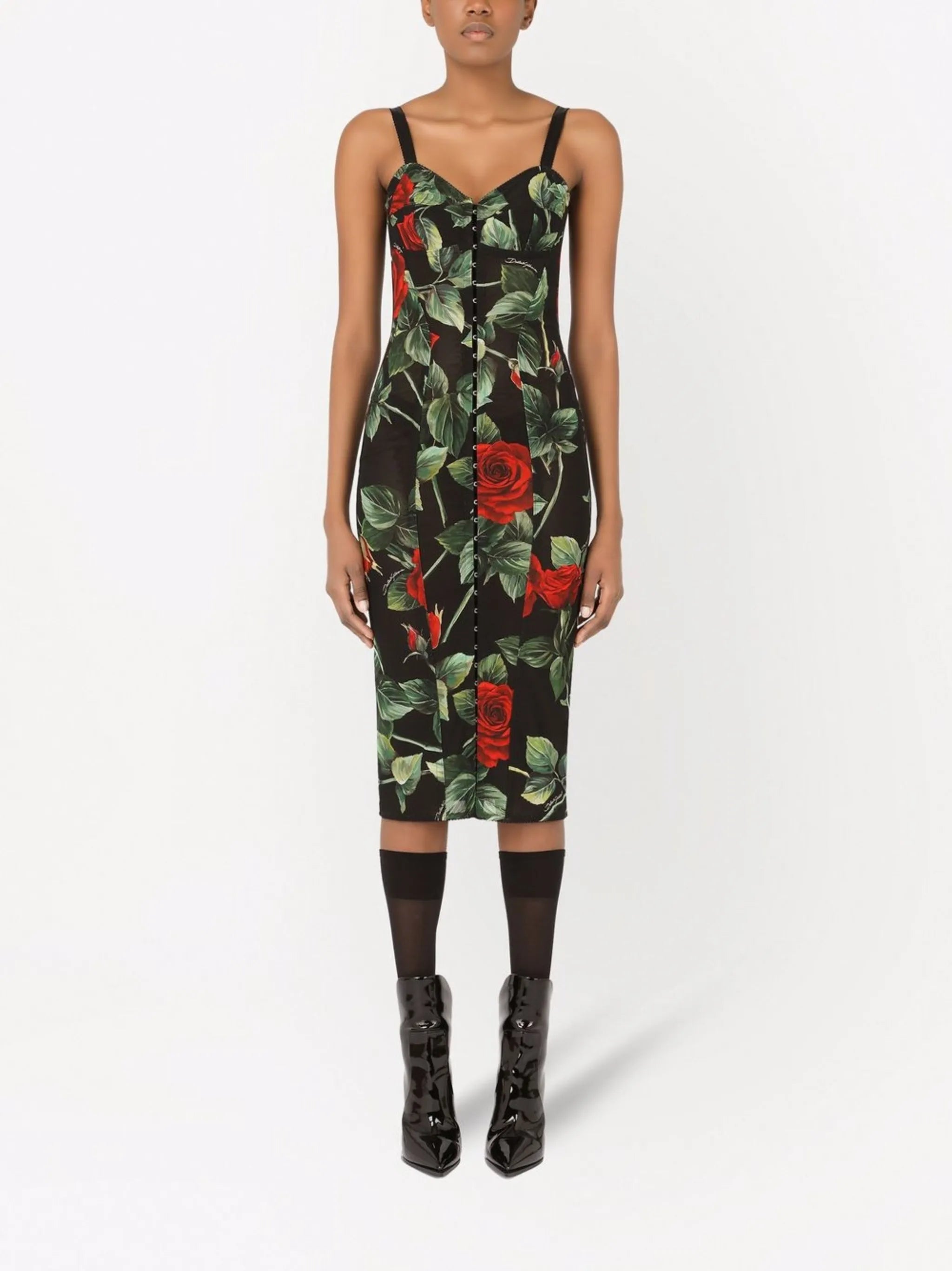 rose-print mid-length dress
