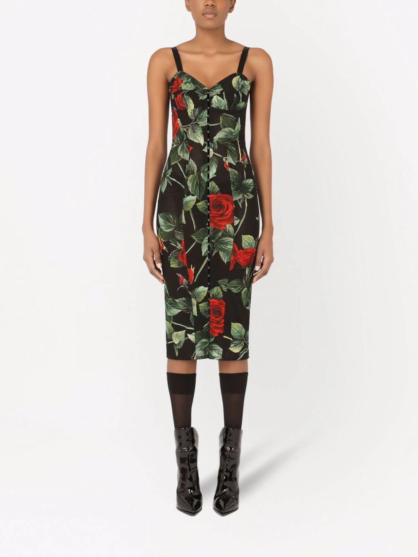 rose-print mid-length dress
