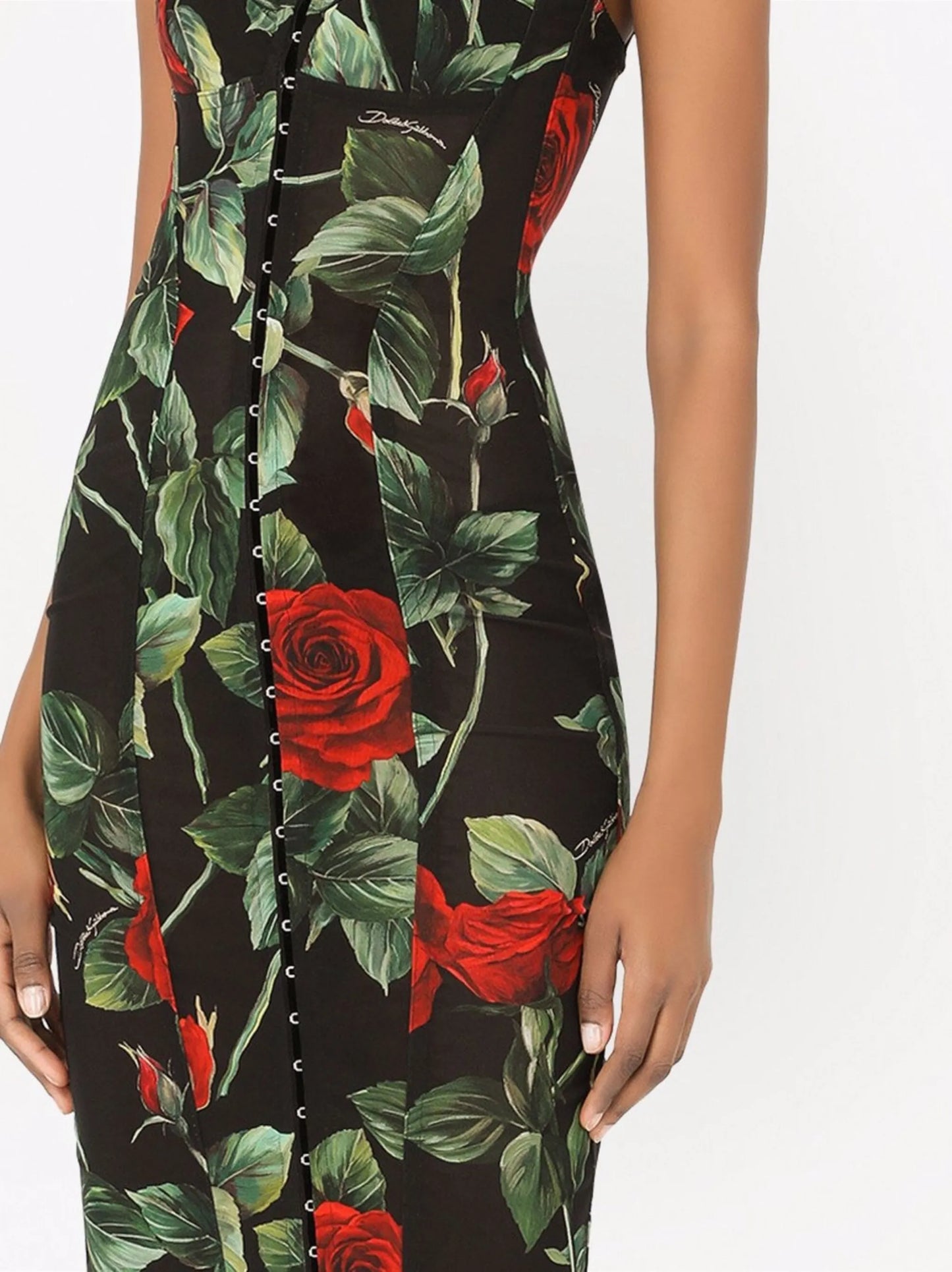 rose-print mid-length dress