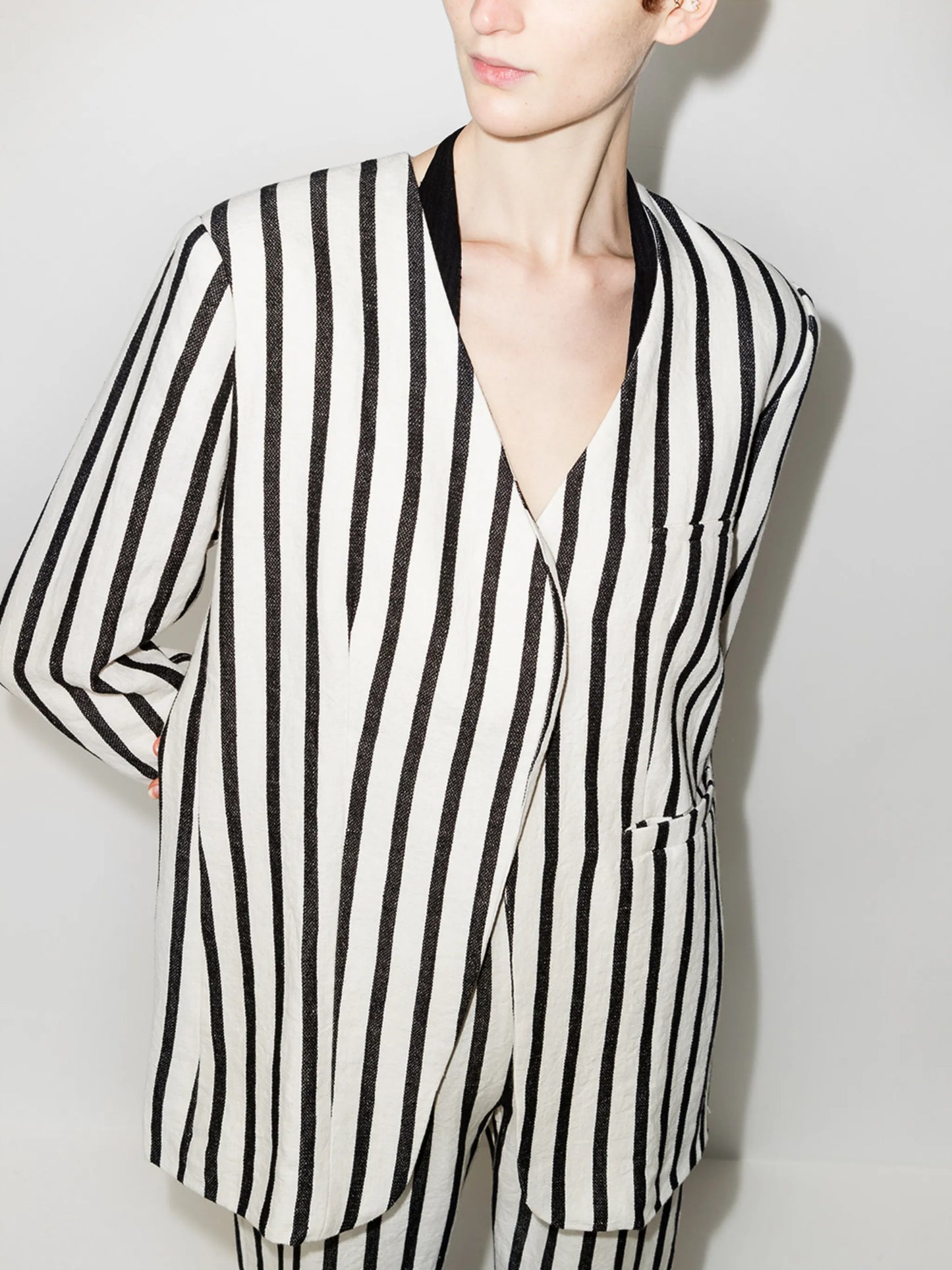 Origami stripe-pattern blazer