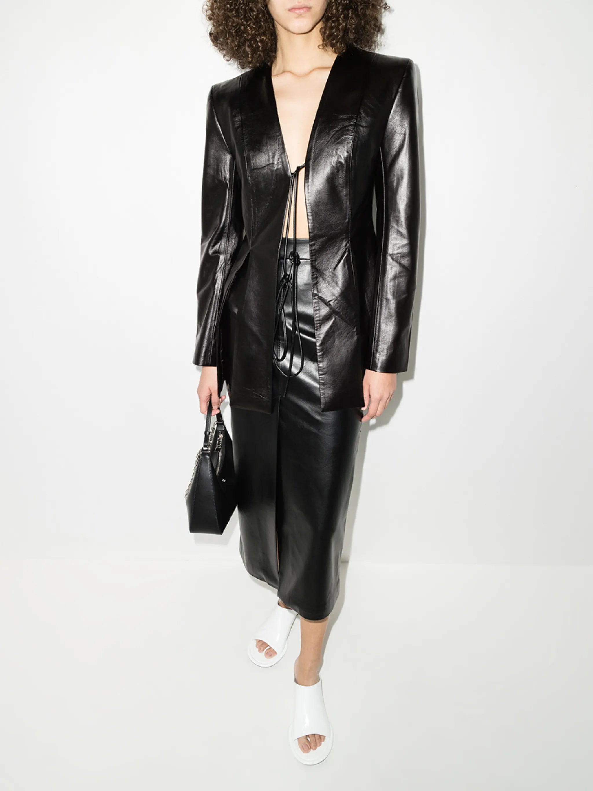 side-slit collarless blazer