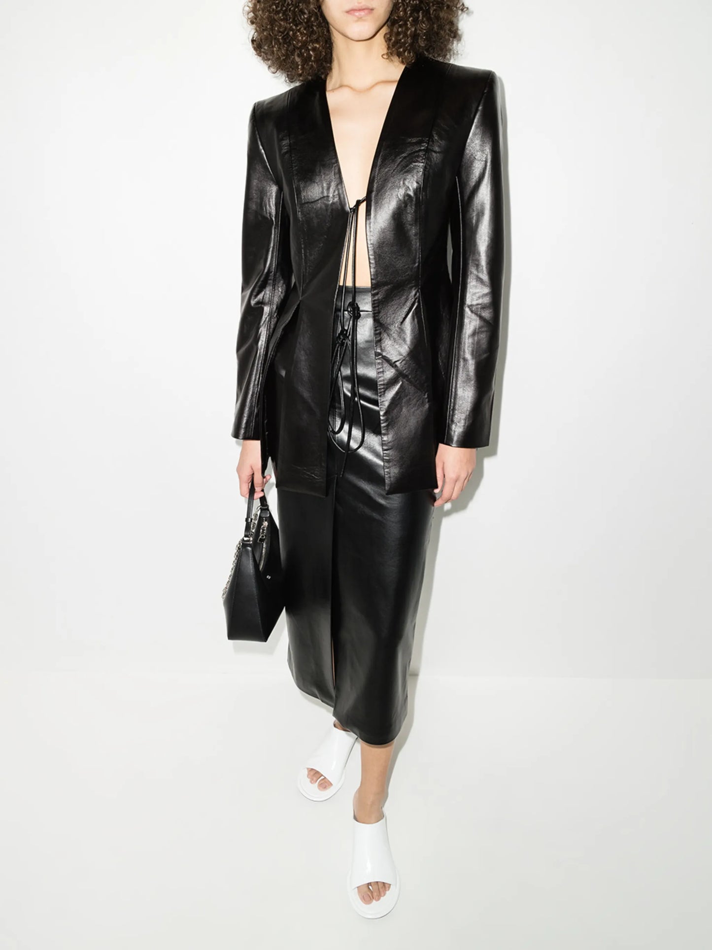 side-slit collarless blazer