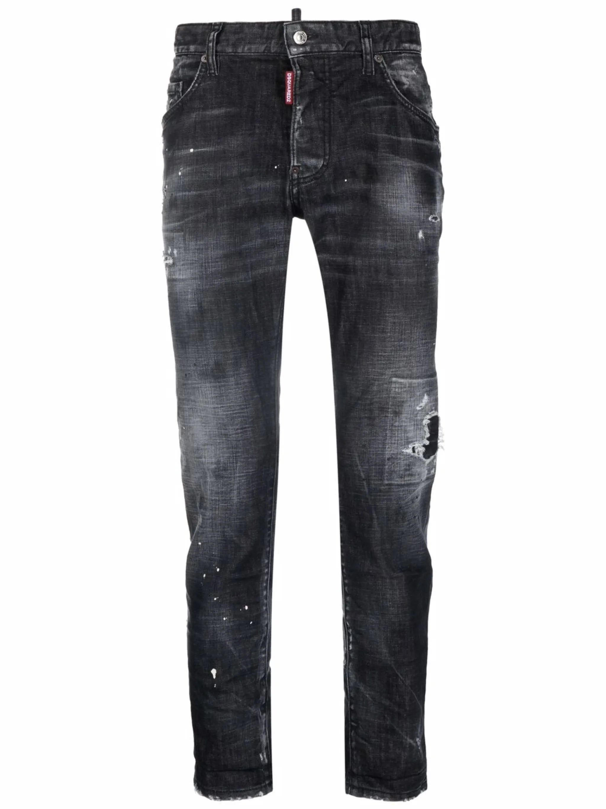 mid-rise distressed straight-leg jeans
