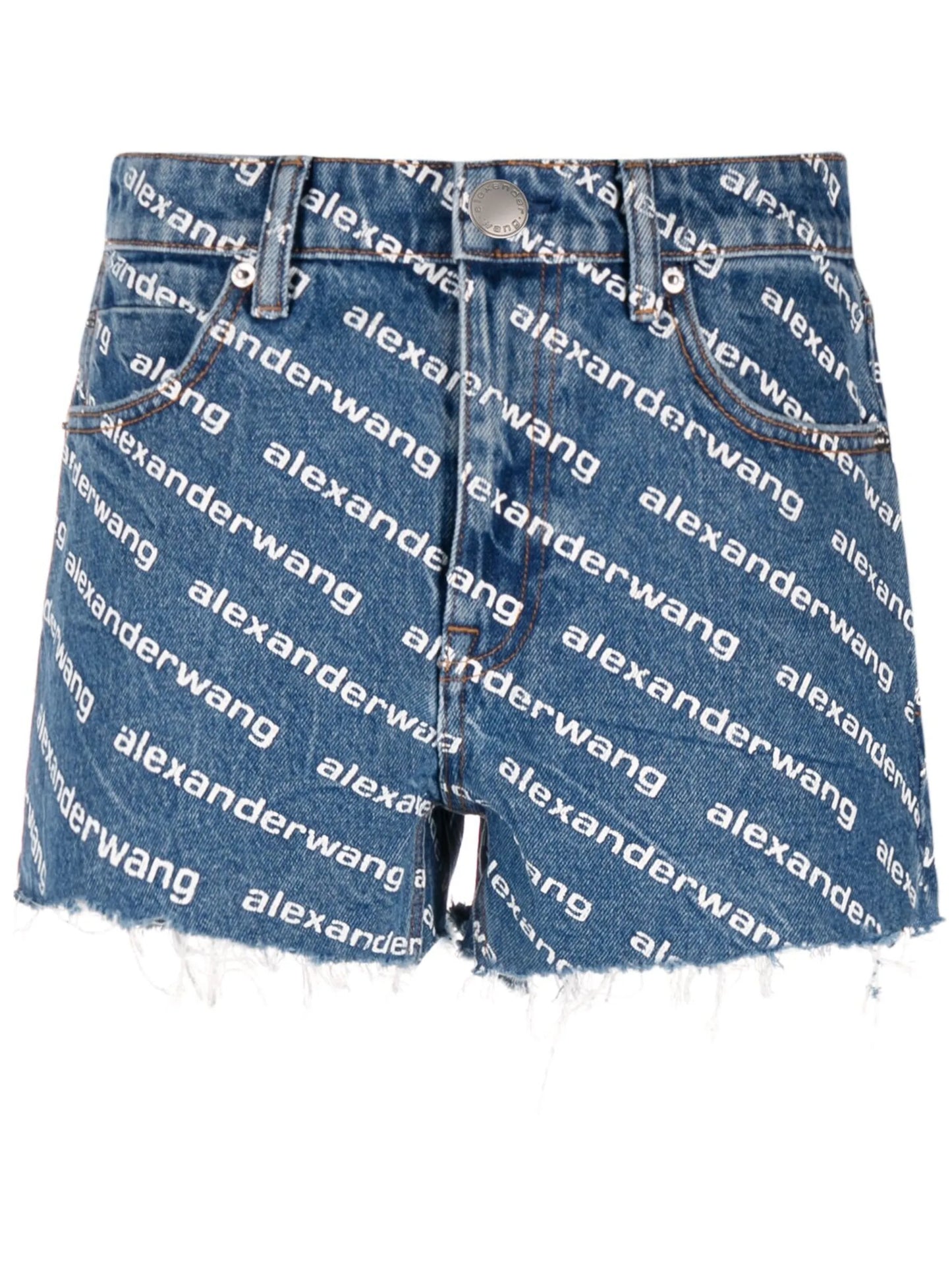 logo-print denim shorts