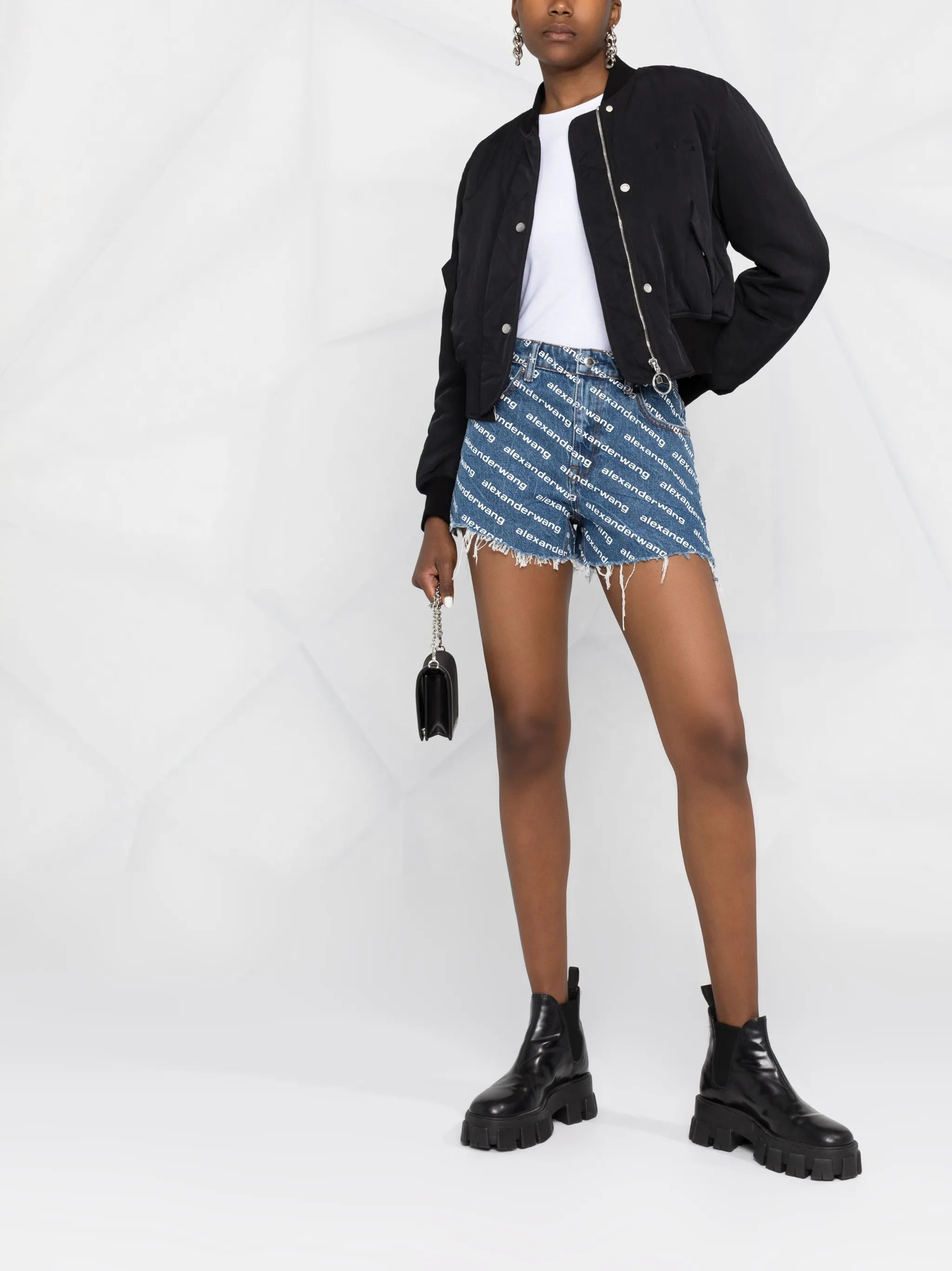 logo-print denim shorts