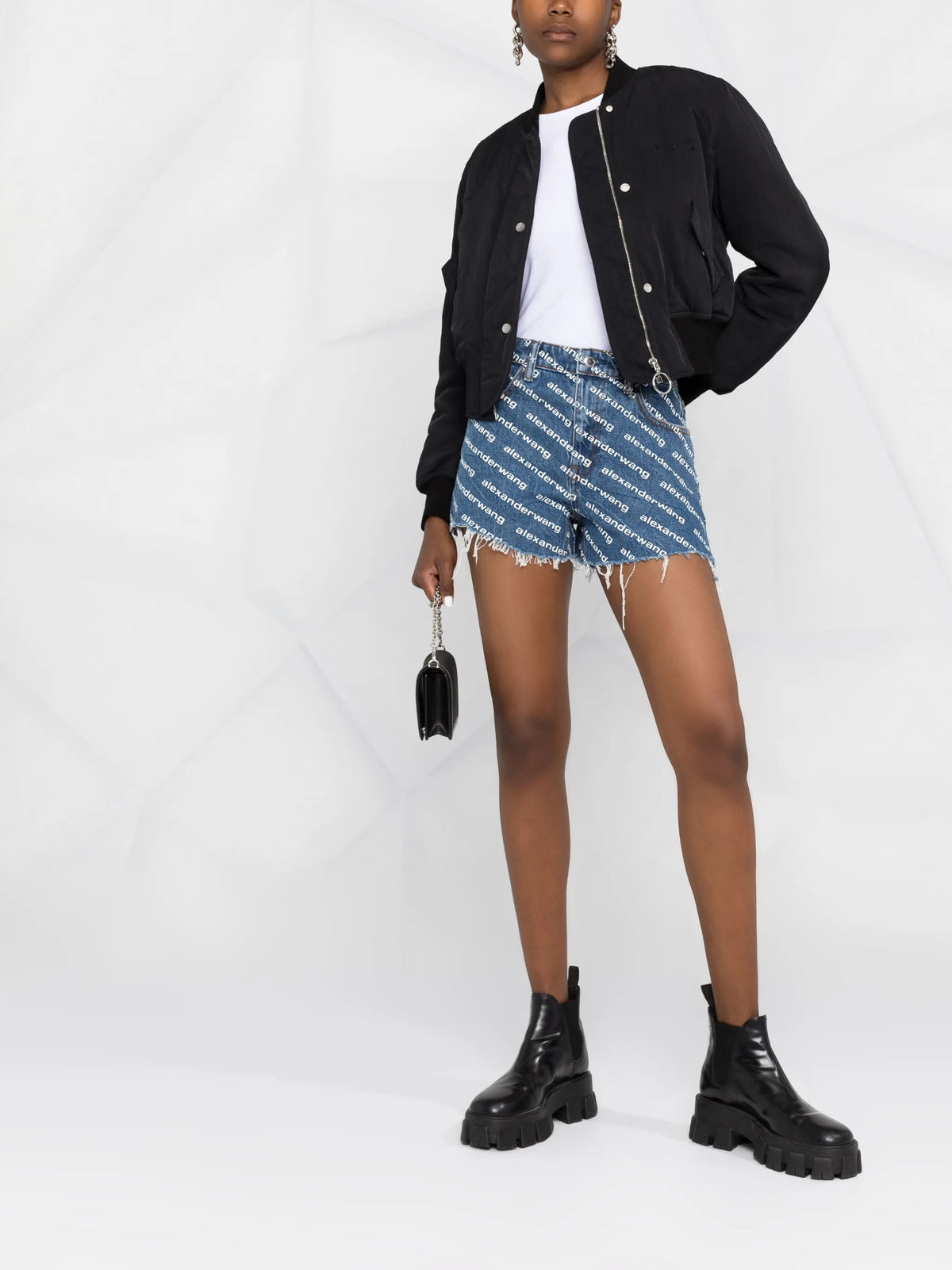 logo-print denim shorts