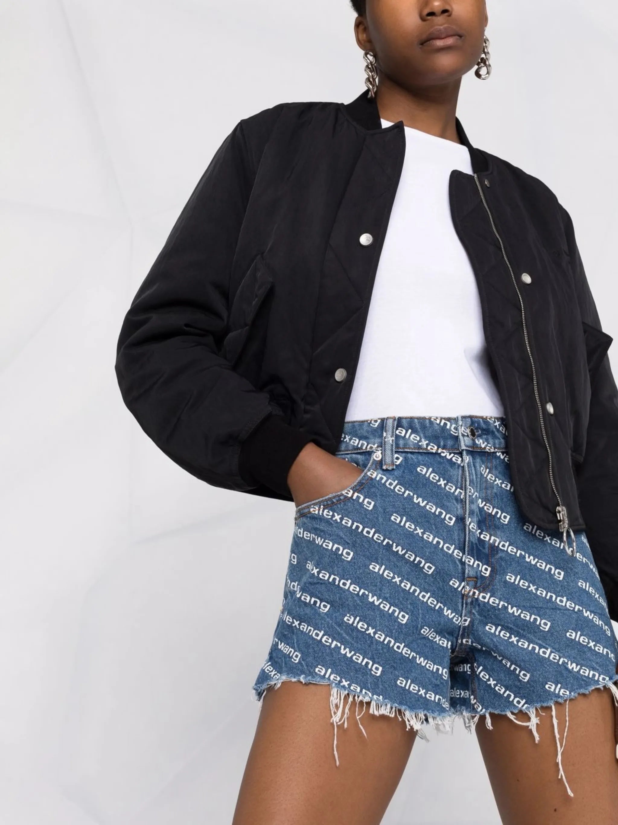 logo-print denim shorts